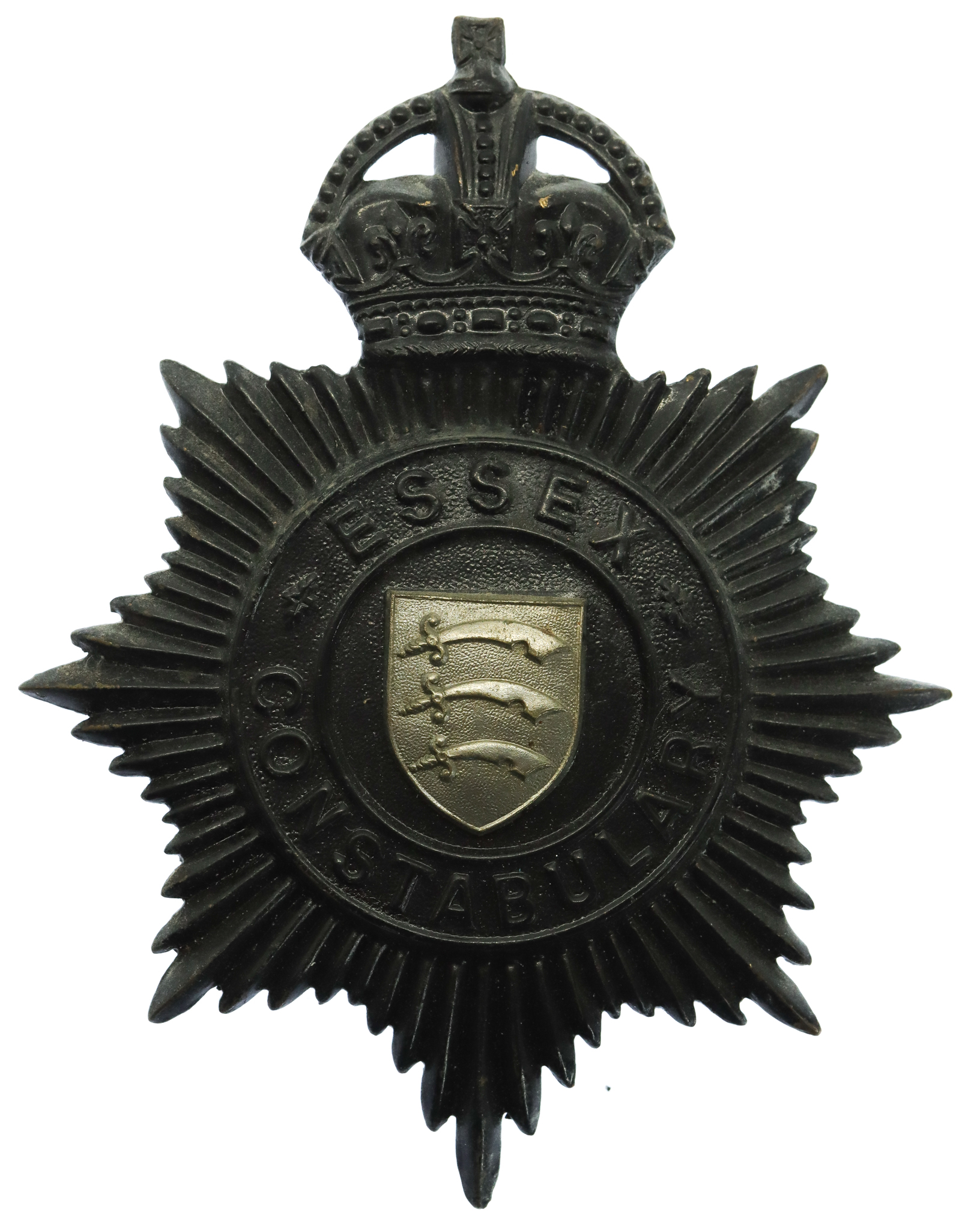 Essex Constabulary Night Helmet Plate - King's Crown