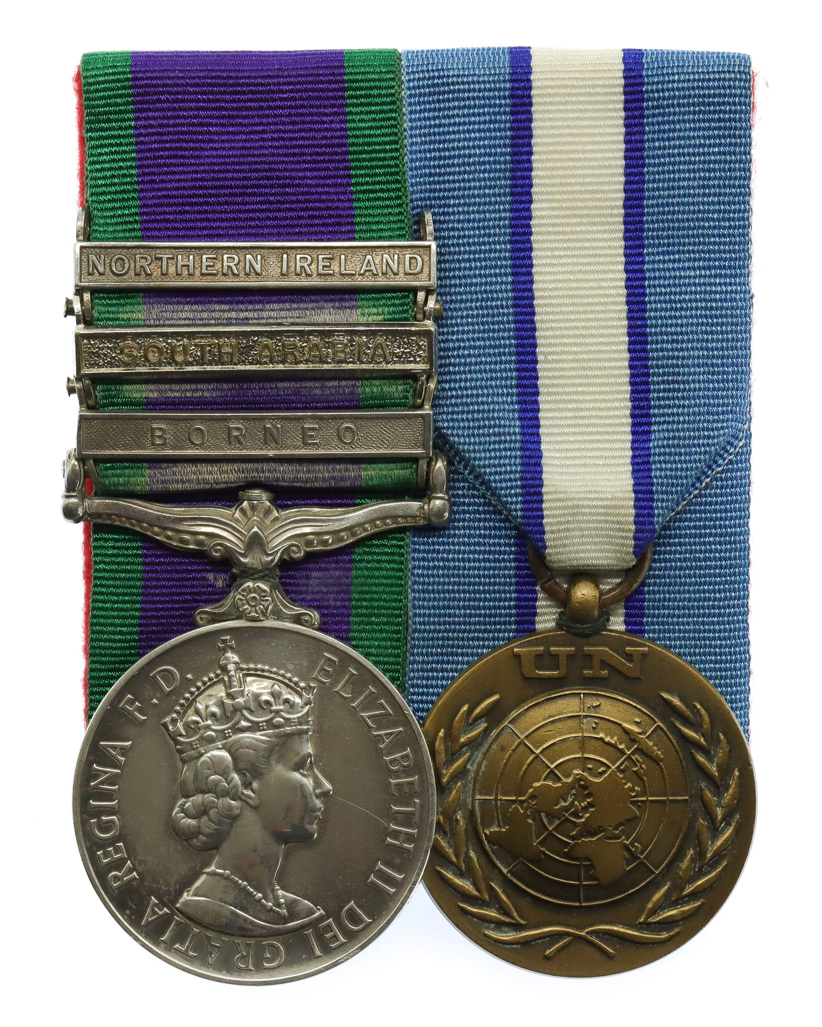 Campaign Service Medal (Clasps - Borneo, South Arabia*, Northern Ireland) and UN Cyprus Medal Pair - SAC. J.C. Burford, Royal Air Force