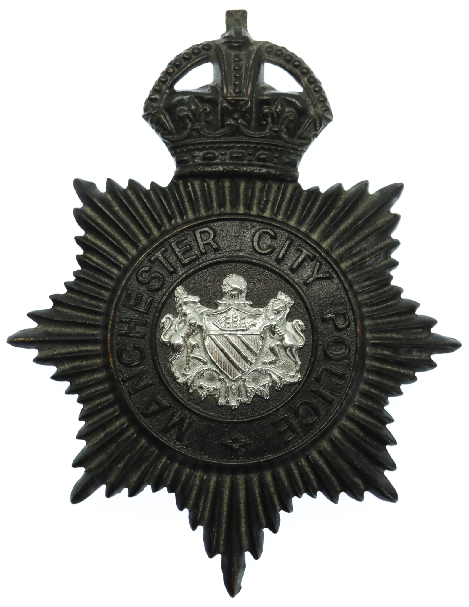Manchester City Police Black Helmet Plate - King's Crown