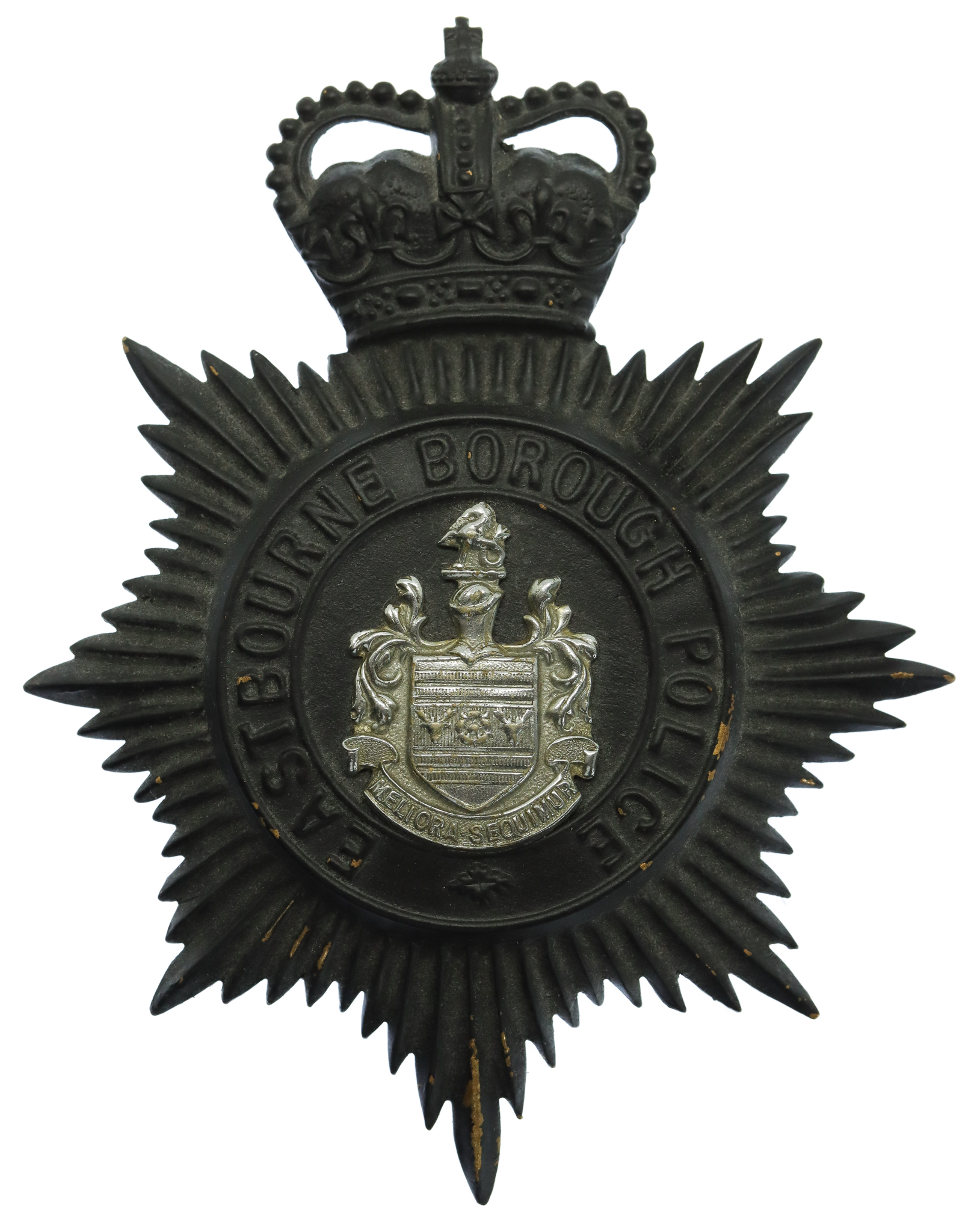 Eastbourne Borough Police Night Helmet Plate - Queen's Crown