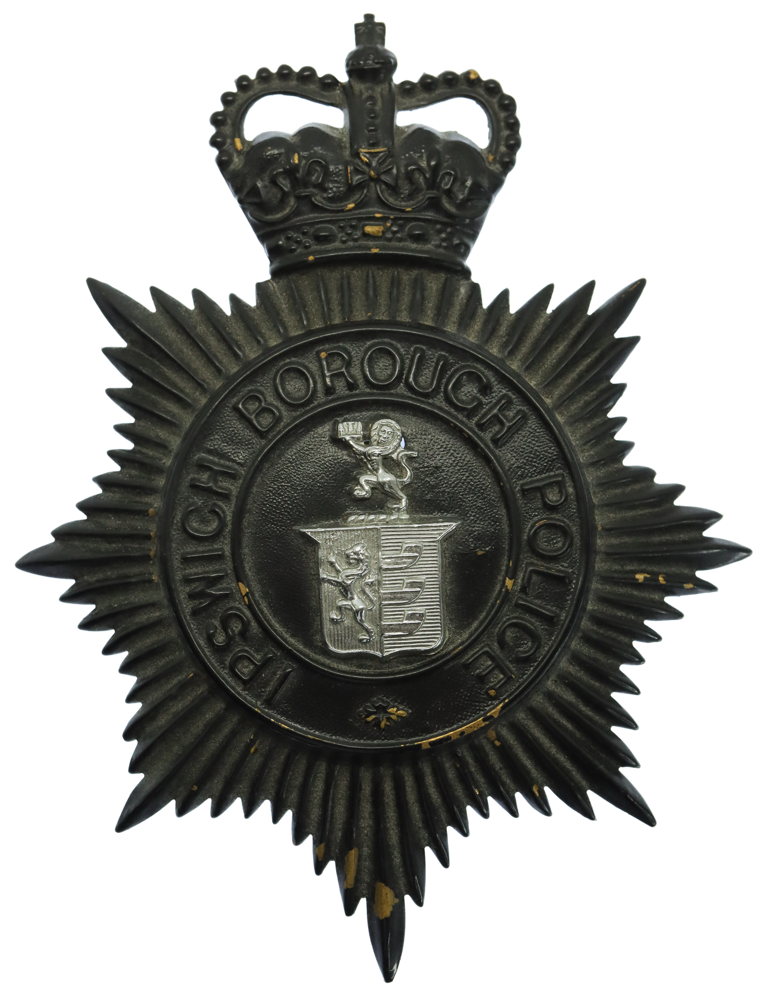 Ipswich Borough Police Night Helmet Plate - Queen's Crown