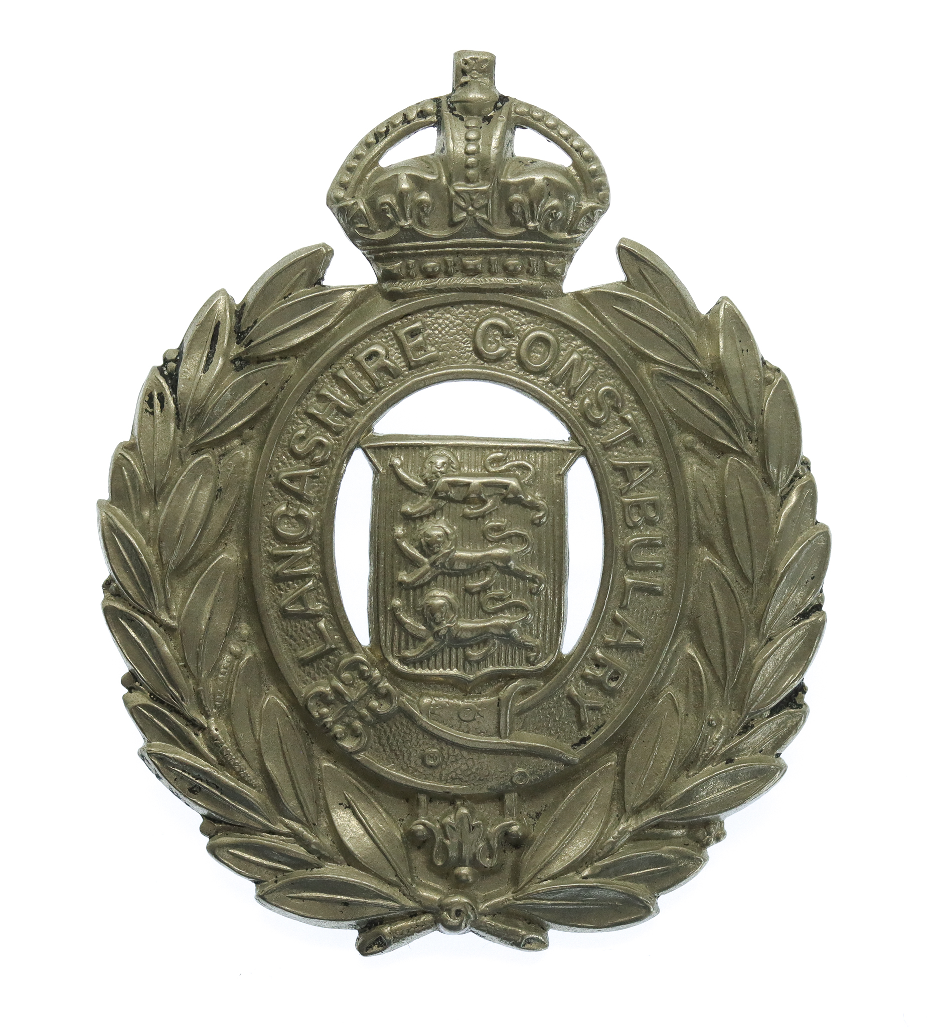 Lancashire Constabulary Small Wreath Helmet Plate - King's Crown