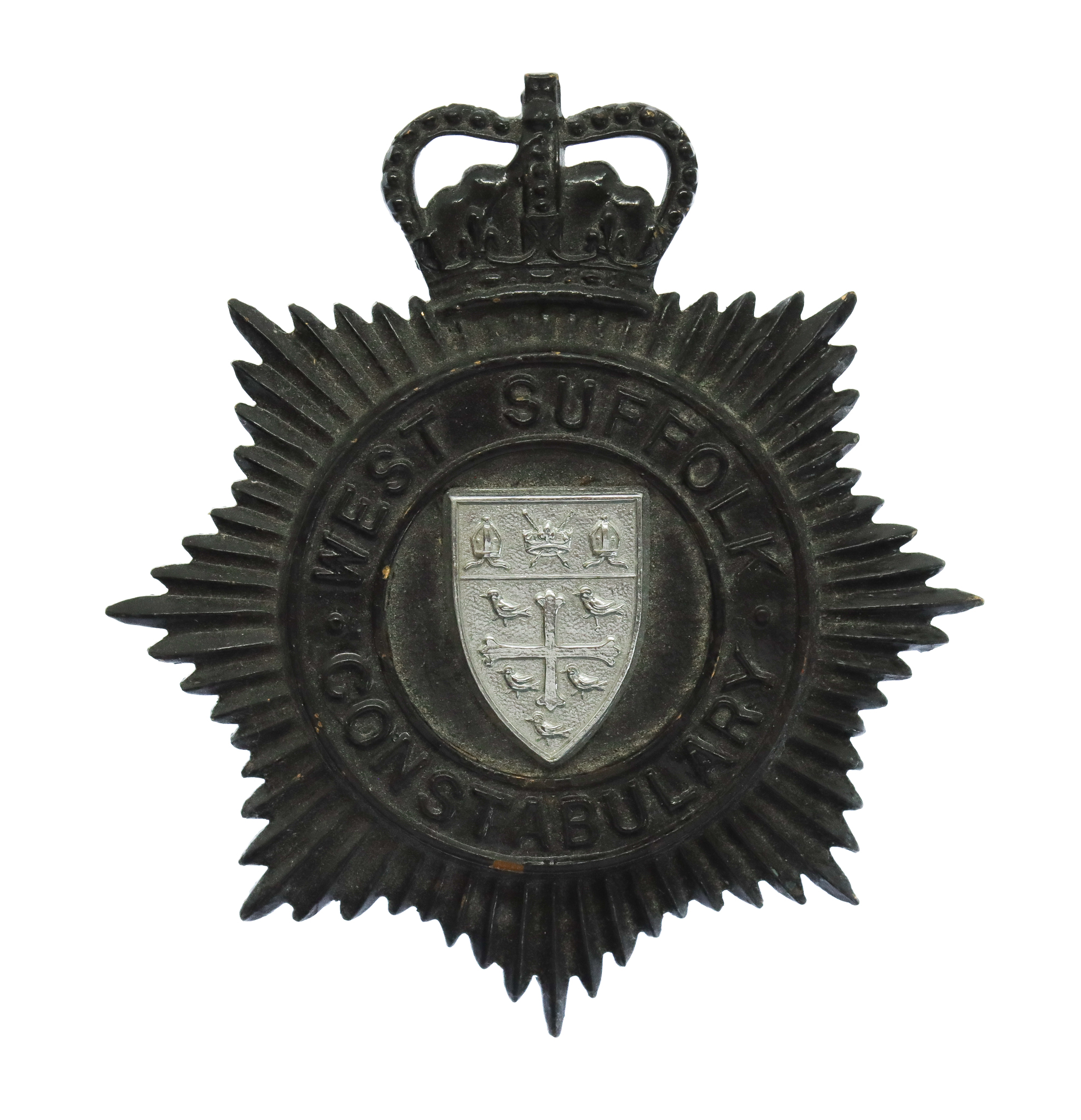 West Suffolk Constabulary Small Star Night Helmet Plate - Queen's Crown