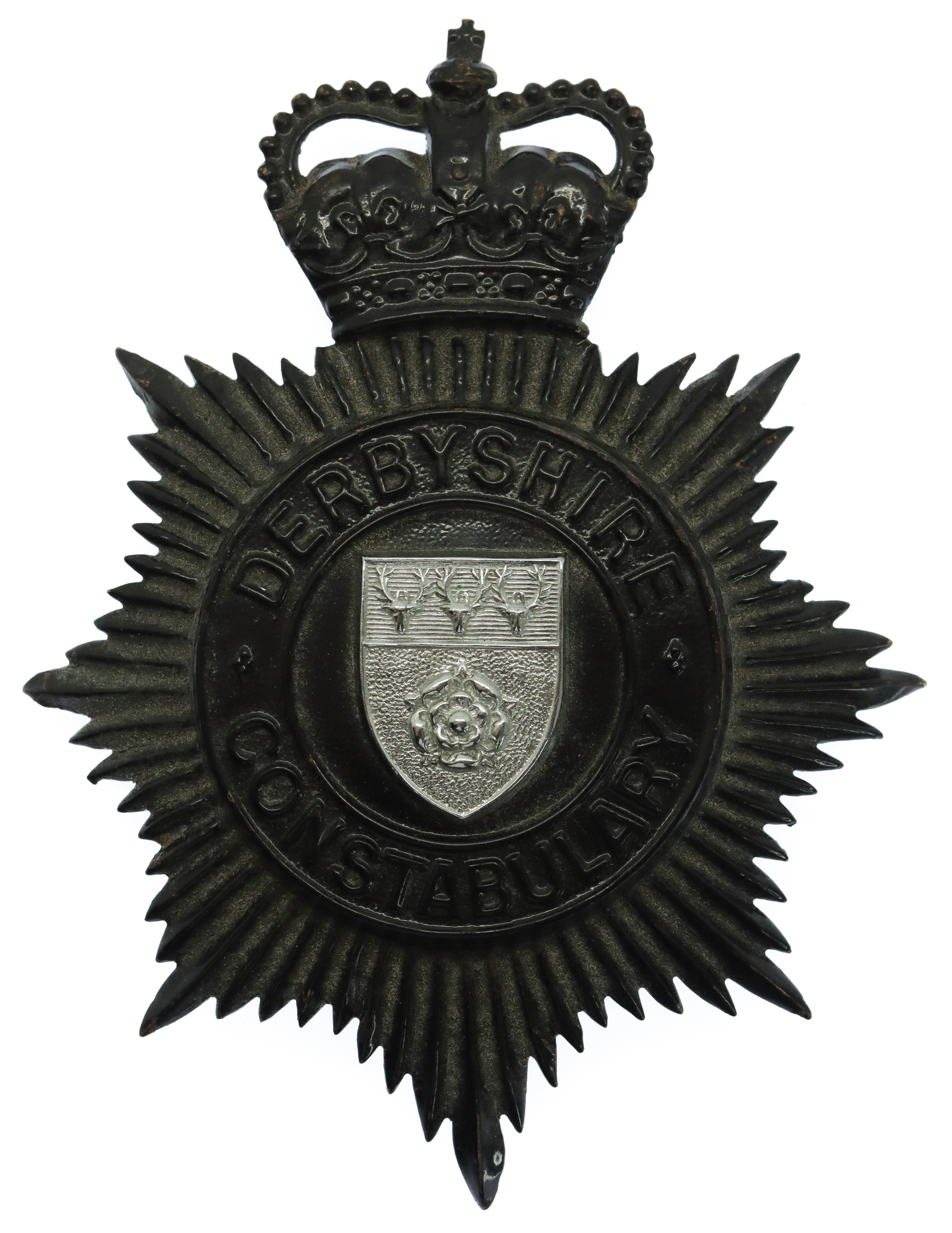Derbyshire Constabulary Night Helmet Plate - Queen's Crown