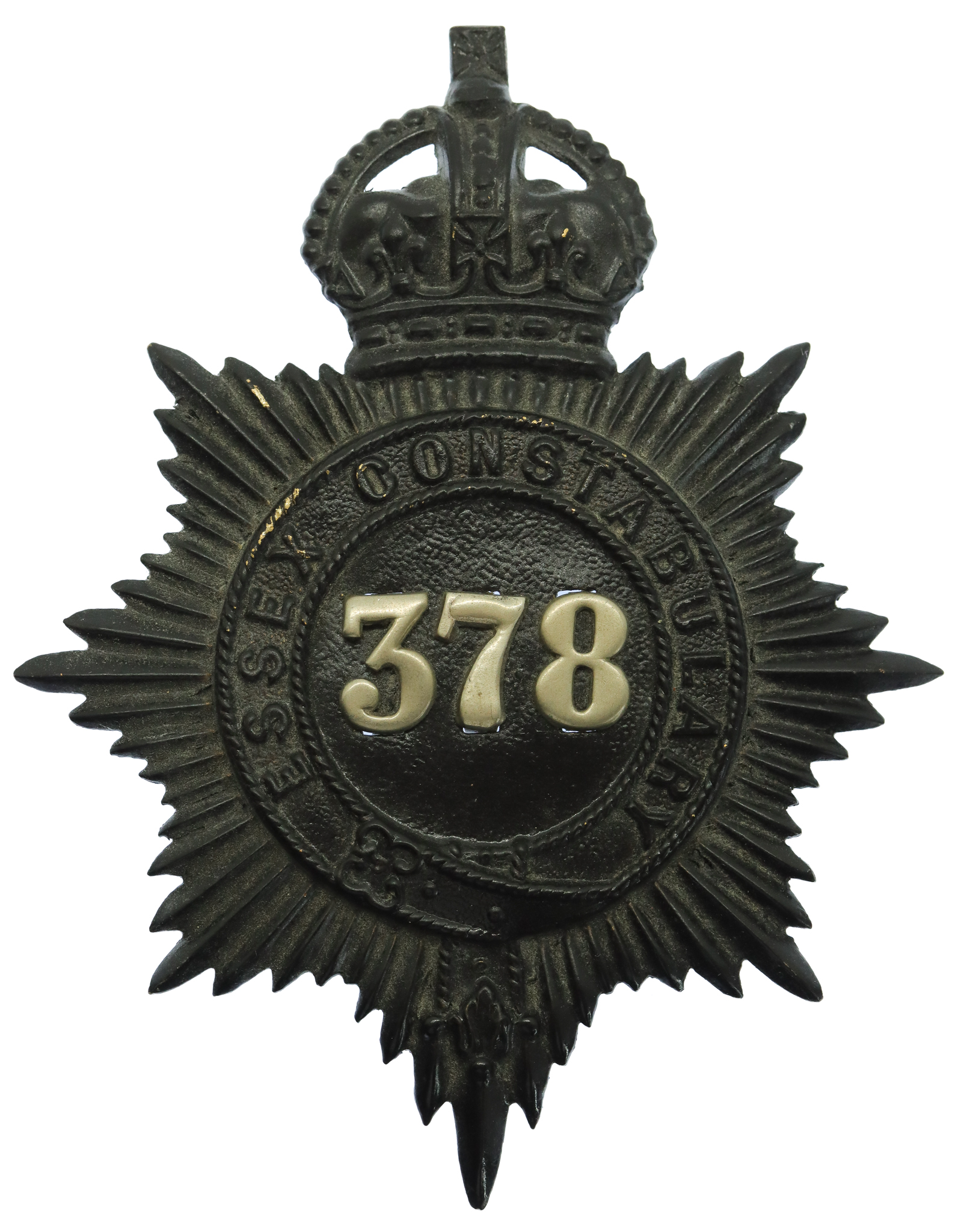 Essex Constabulary Numbered Helmet Plate - King's Crown