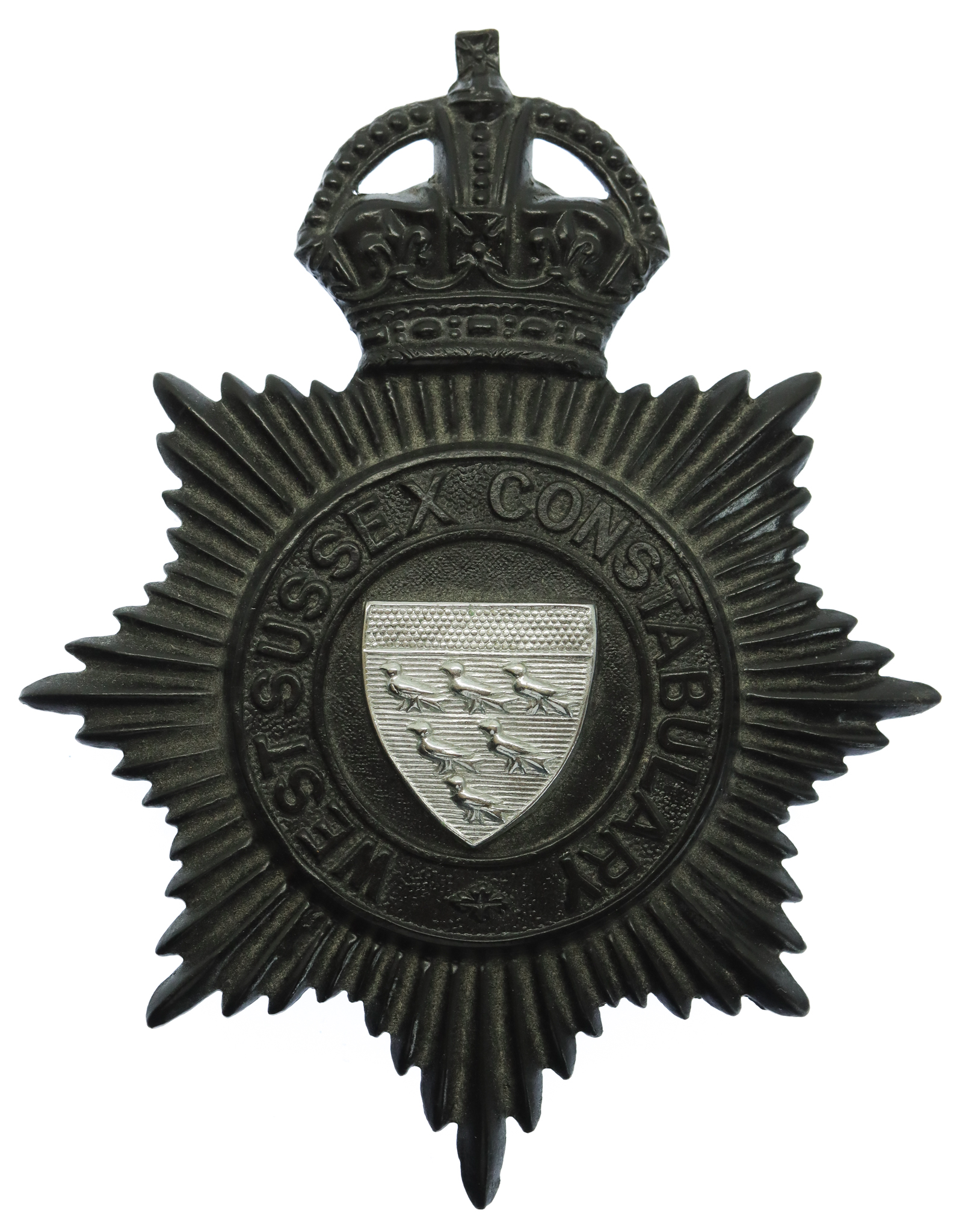 West Sussex Constabulary Night Helmet Plate - King's Crown