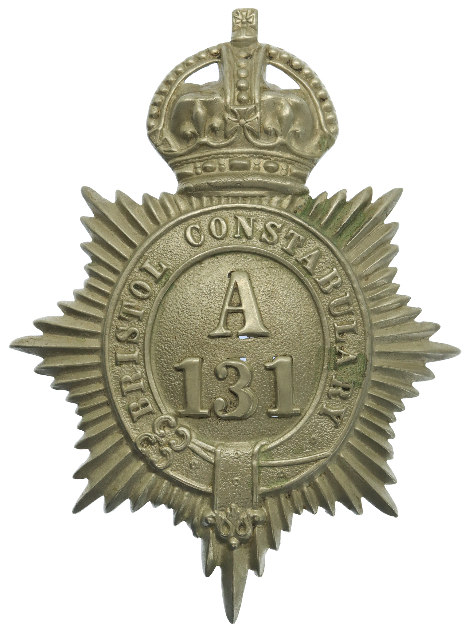 Bristol Constabulary White Metal Helmet Plate - King's Crown (A 131)
