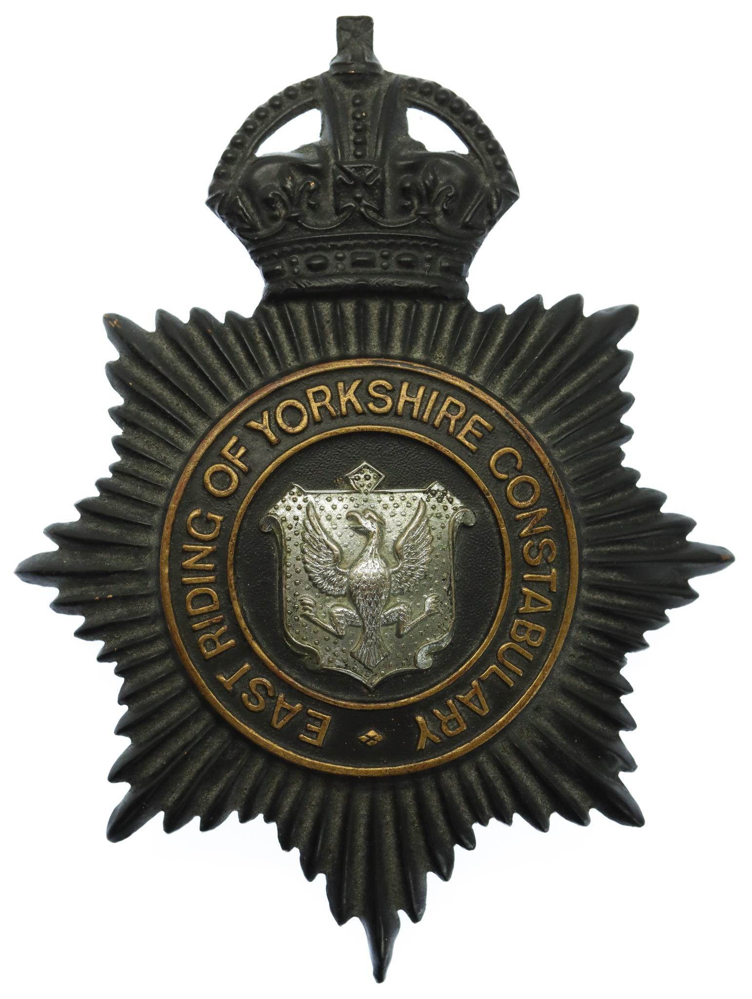 East Riding of Yorkshire Constabulary Night Helmet Plate - King's Crown