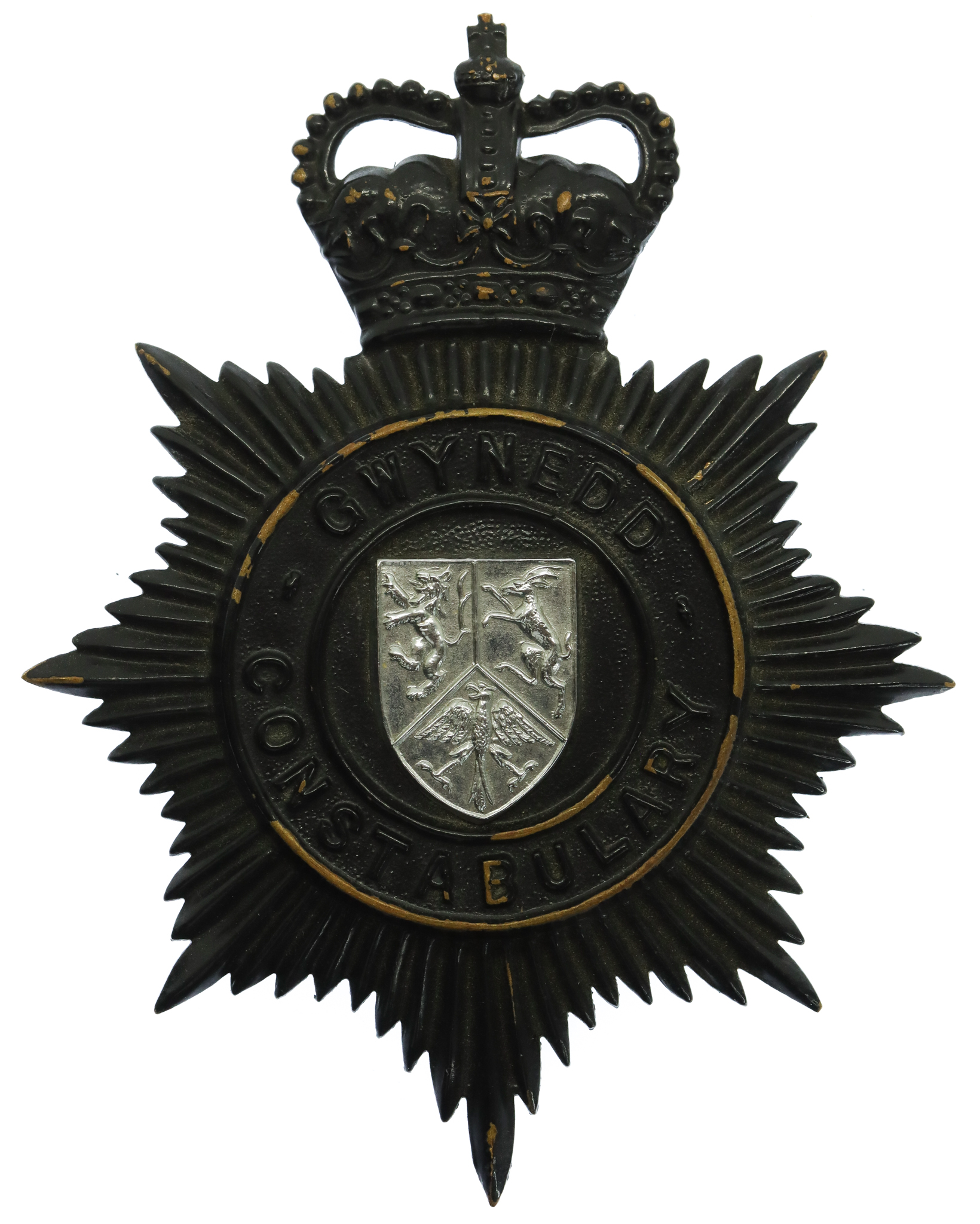 Gwynedd Constabulary Night Helmet Plate - Queen's Crown