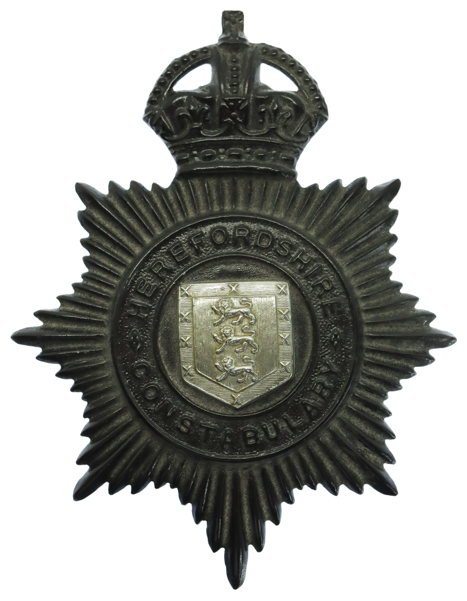 Herefordshire Constabulary Night Helmet Plate - King's Crown