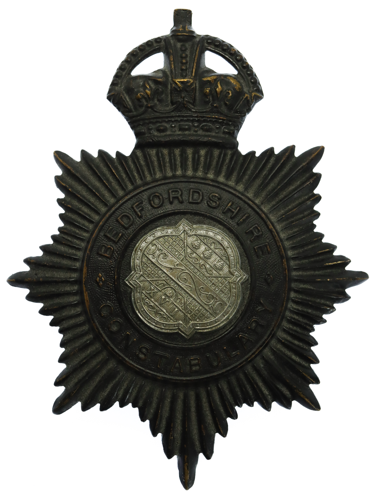 Bedfordshire Constabulary Night Helmet Plate - King's Crown