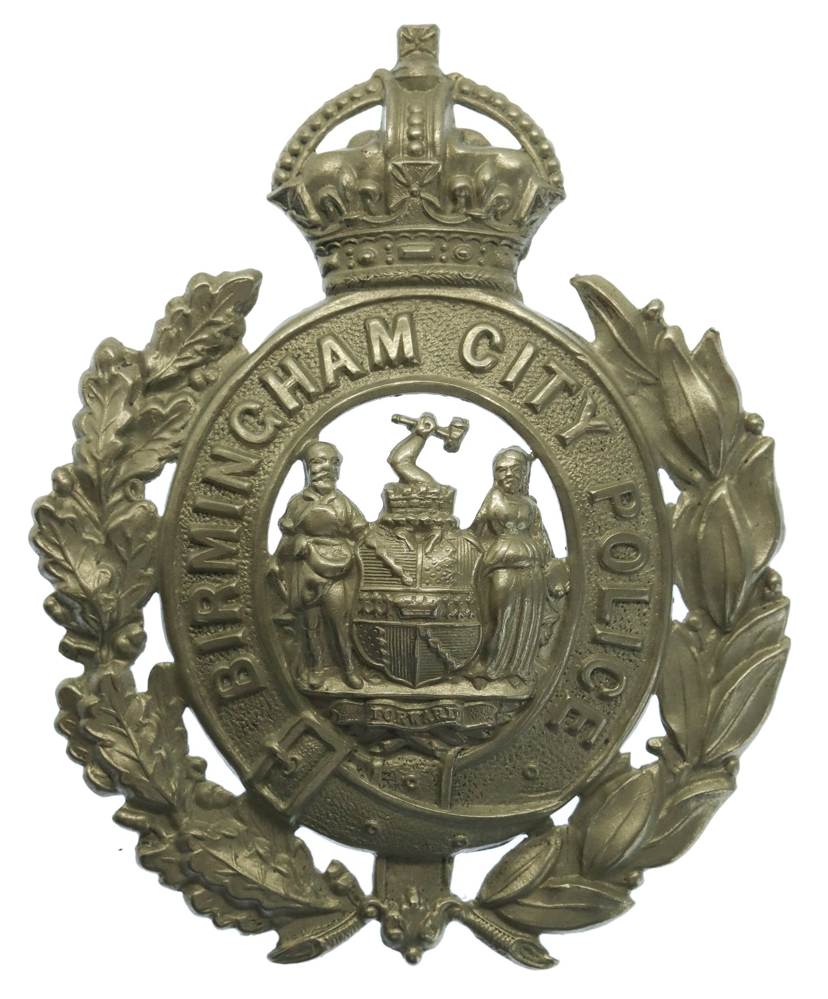 Birmingham City Police Wreath Helmet Plate - King's Crown