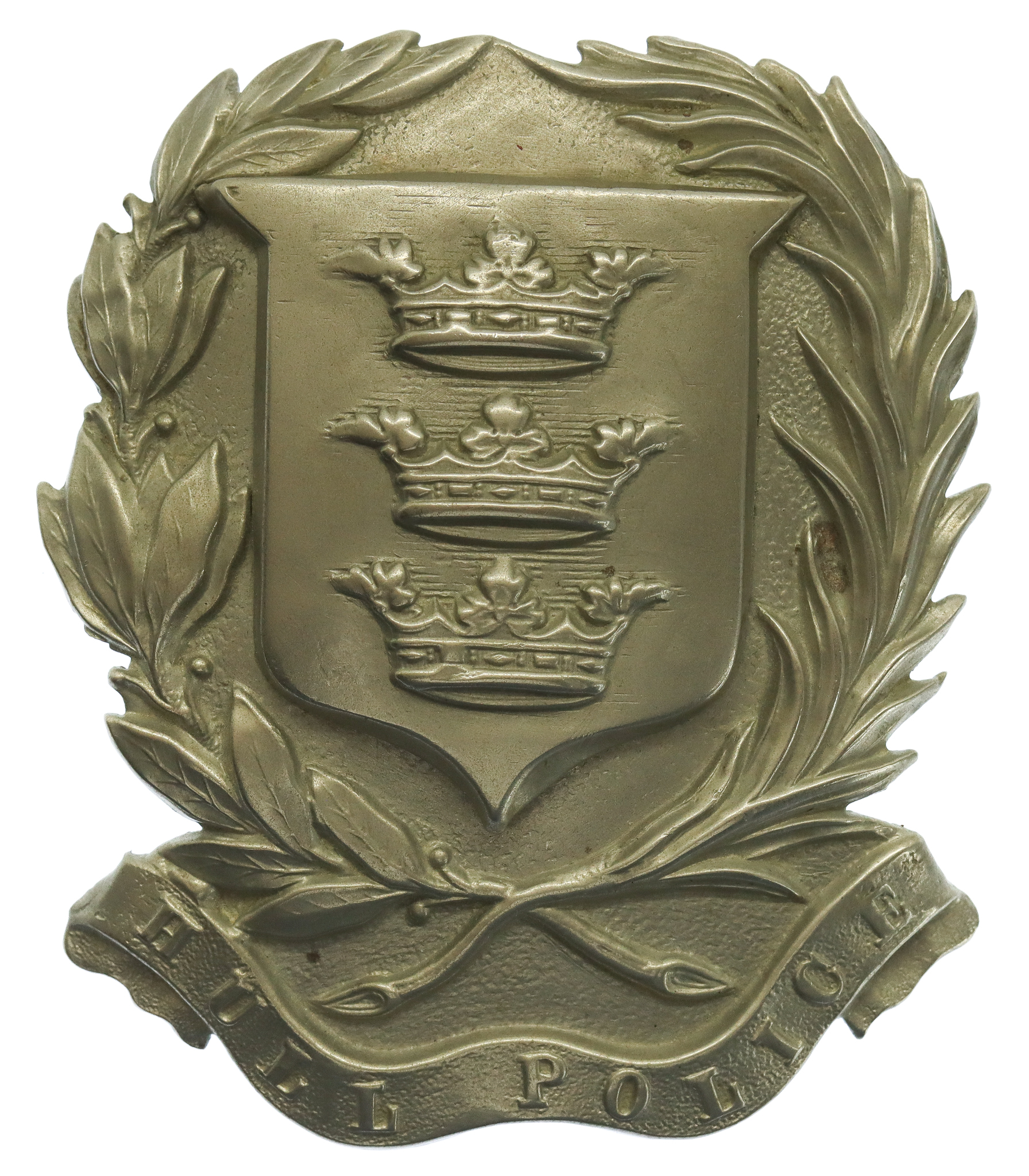 Victorian Hull City Police White Metal Helmet Plate