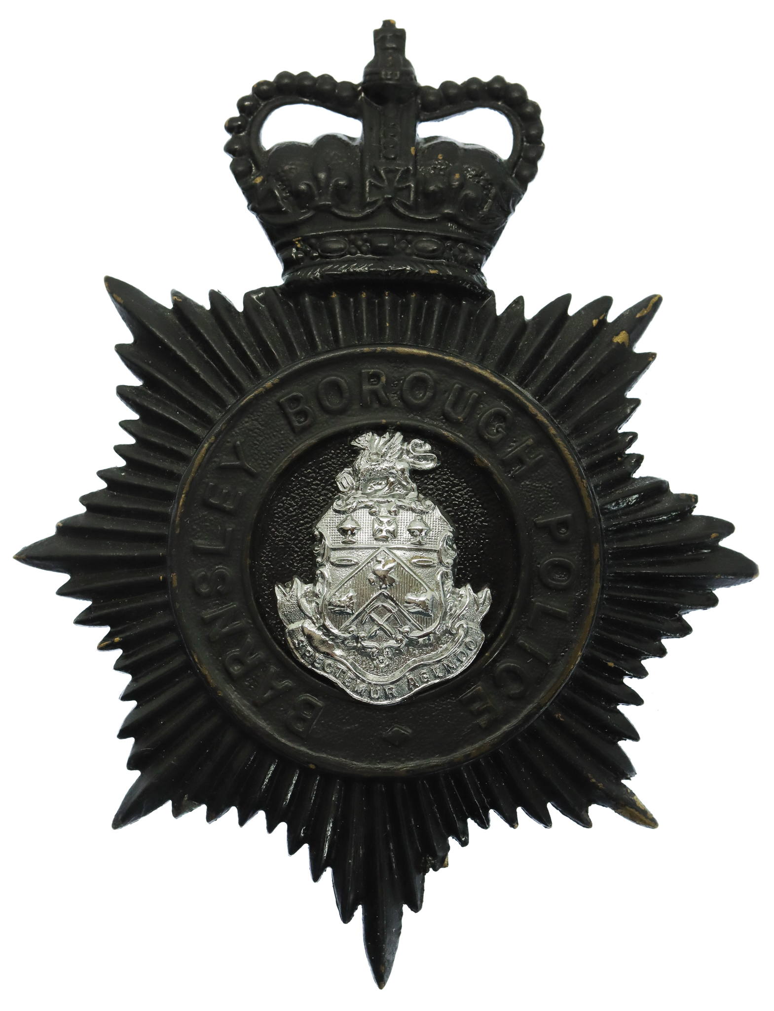 Barnsley Borough Police Night Helmet Plate - Queen's Crown