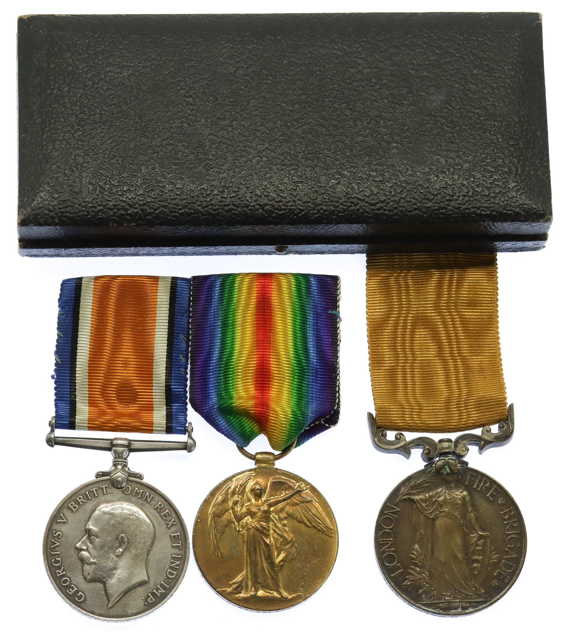 WW1 British War & Victory Medal Pair with London Fire Brigade Medal - Deck Hand W.G. Polyblank, Royal Naval Reserve