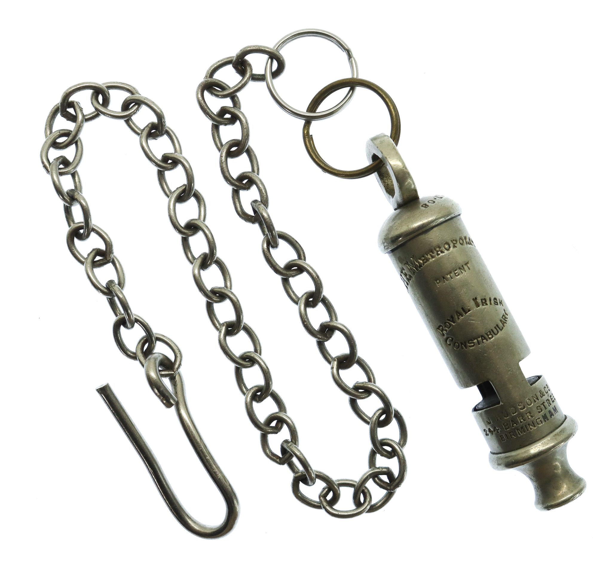 Royal Irish Constabulary (R.I.C.) 'The Metropolitan' Patent Police Whistle & Chain