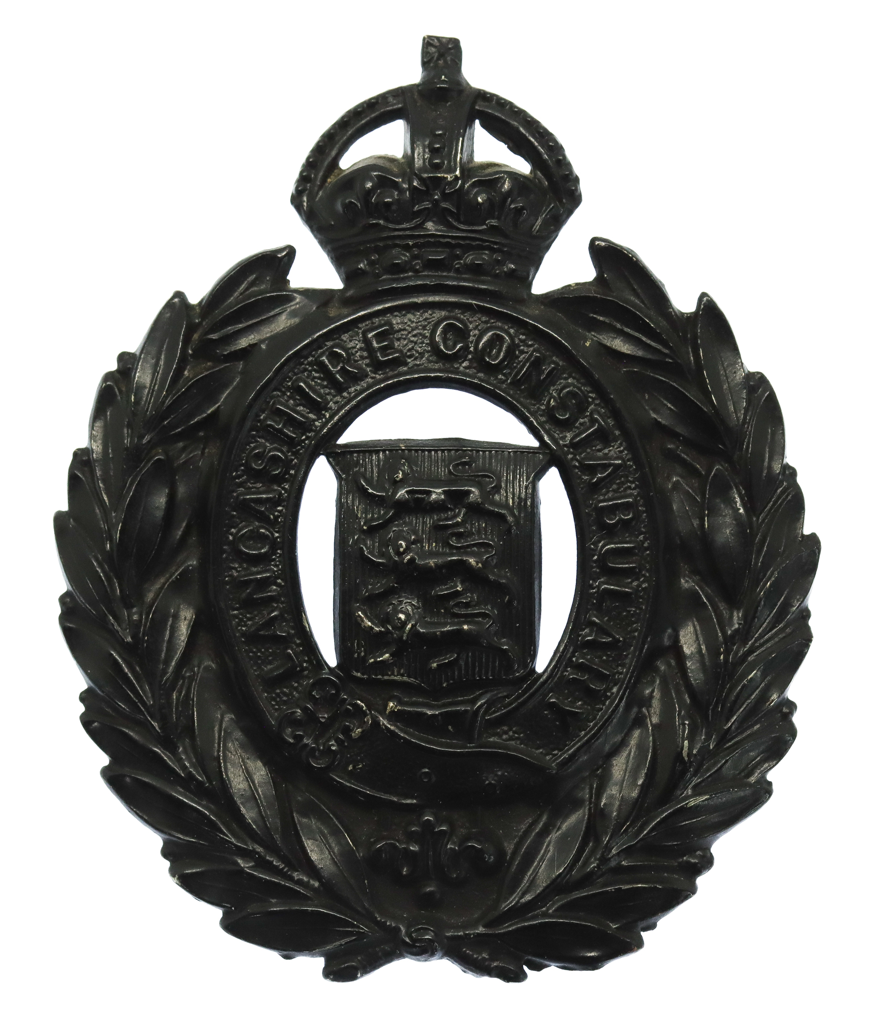 Lancashire Constabulary Black Wreath Helmet Plate - King's Crown