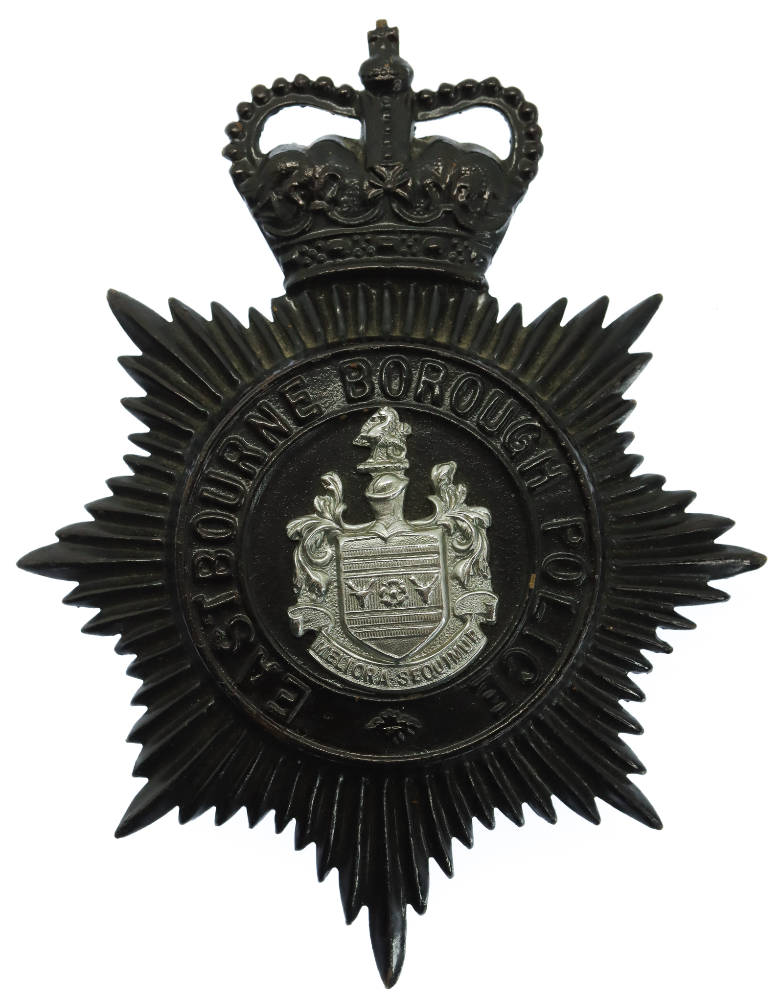 Eastbourne Borough Police Night Helmet Plate - Queen's Crown