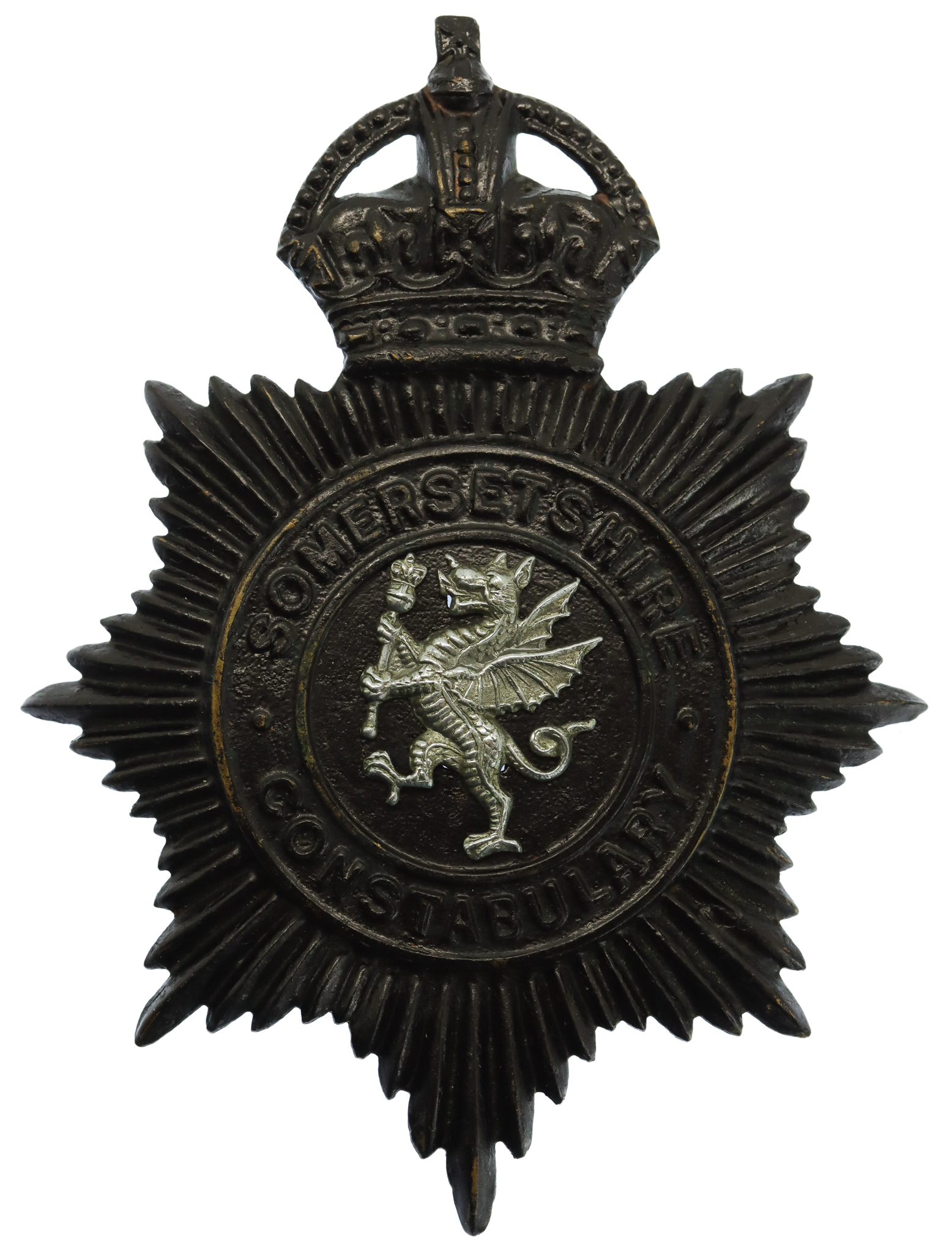 Somersetshire Constabulary Night Helmet Plate - King's Crown