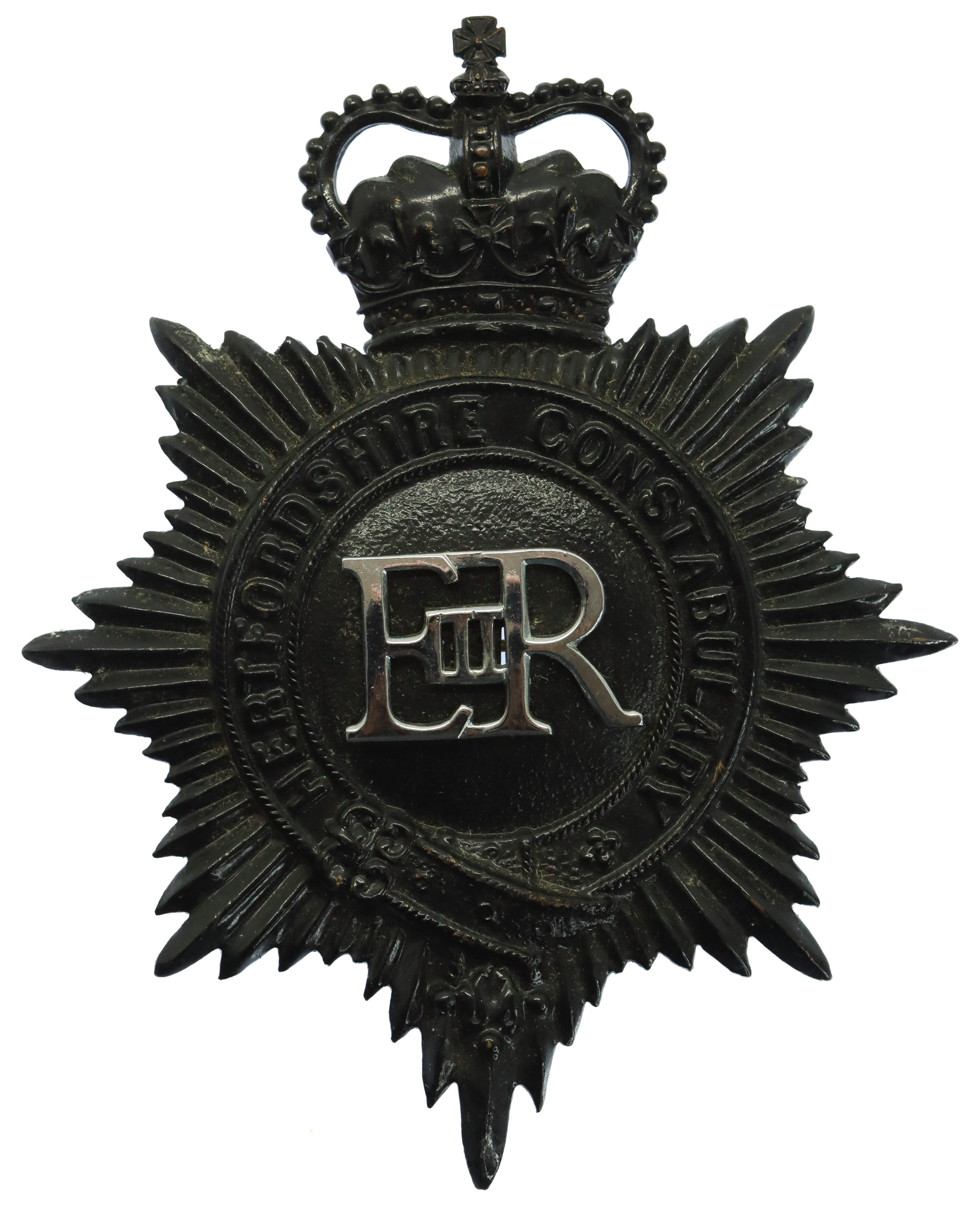 Hertfordshire Constabulary Night Helmet Plate - Queen's Crown