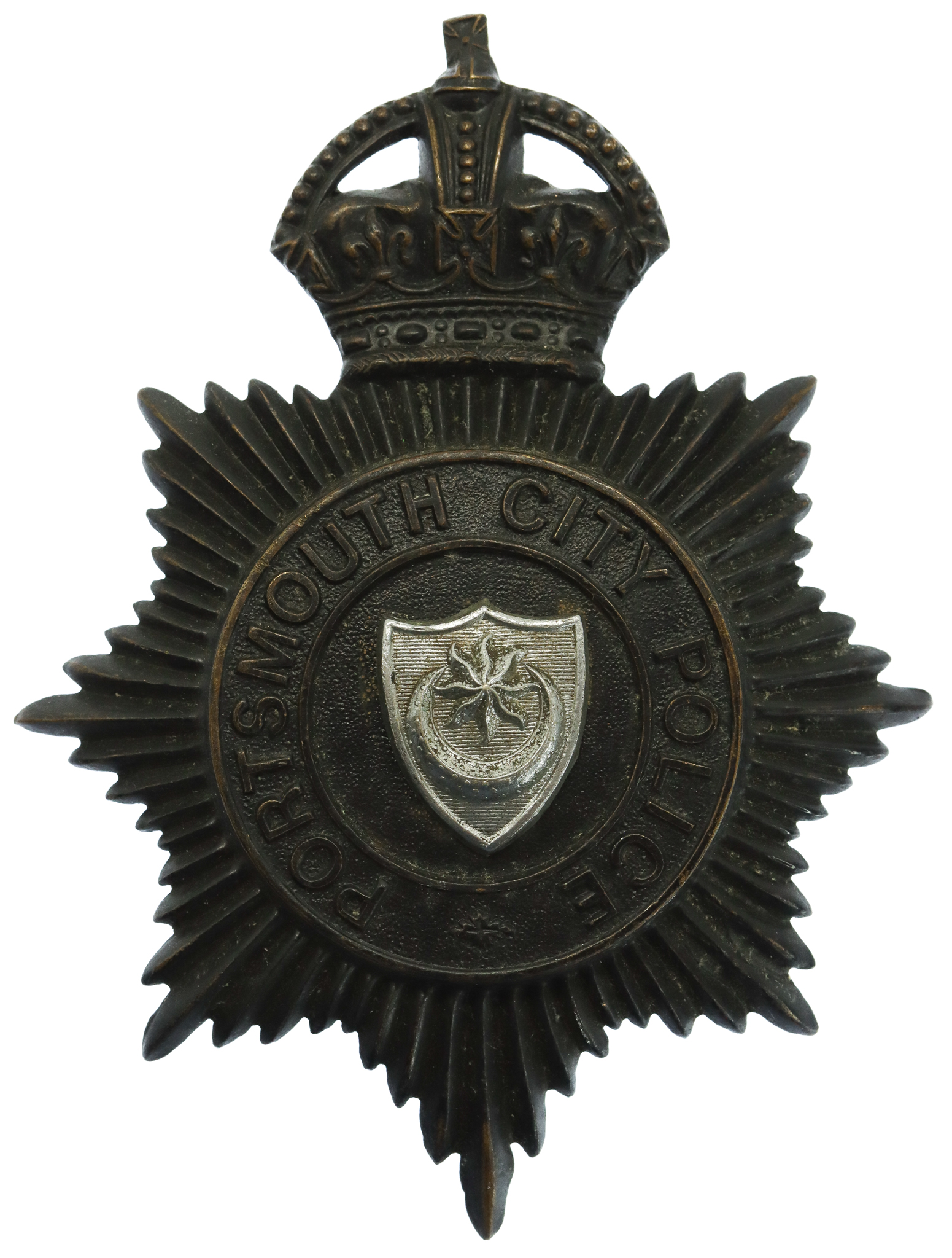 Portsmouth City Police Night Helmet Plate - King's Crown