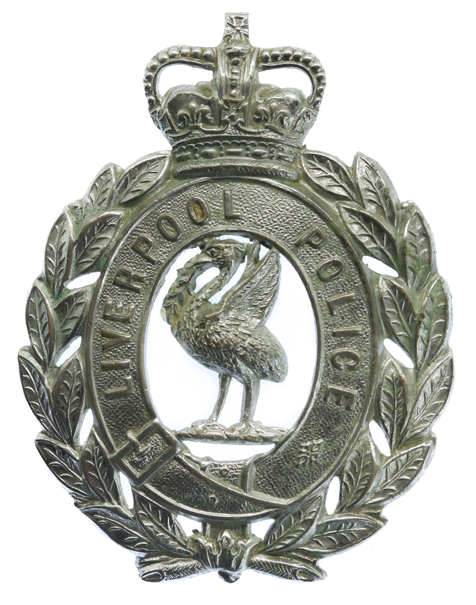 Liverpool City Police Wreath Helmet Plate - Queen's Crown