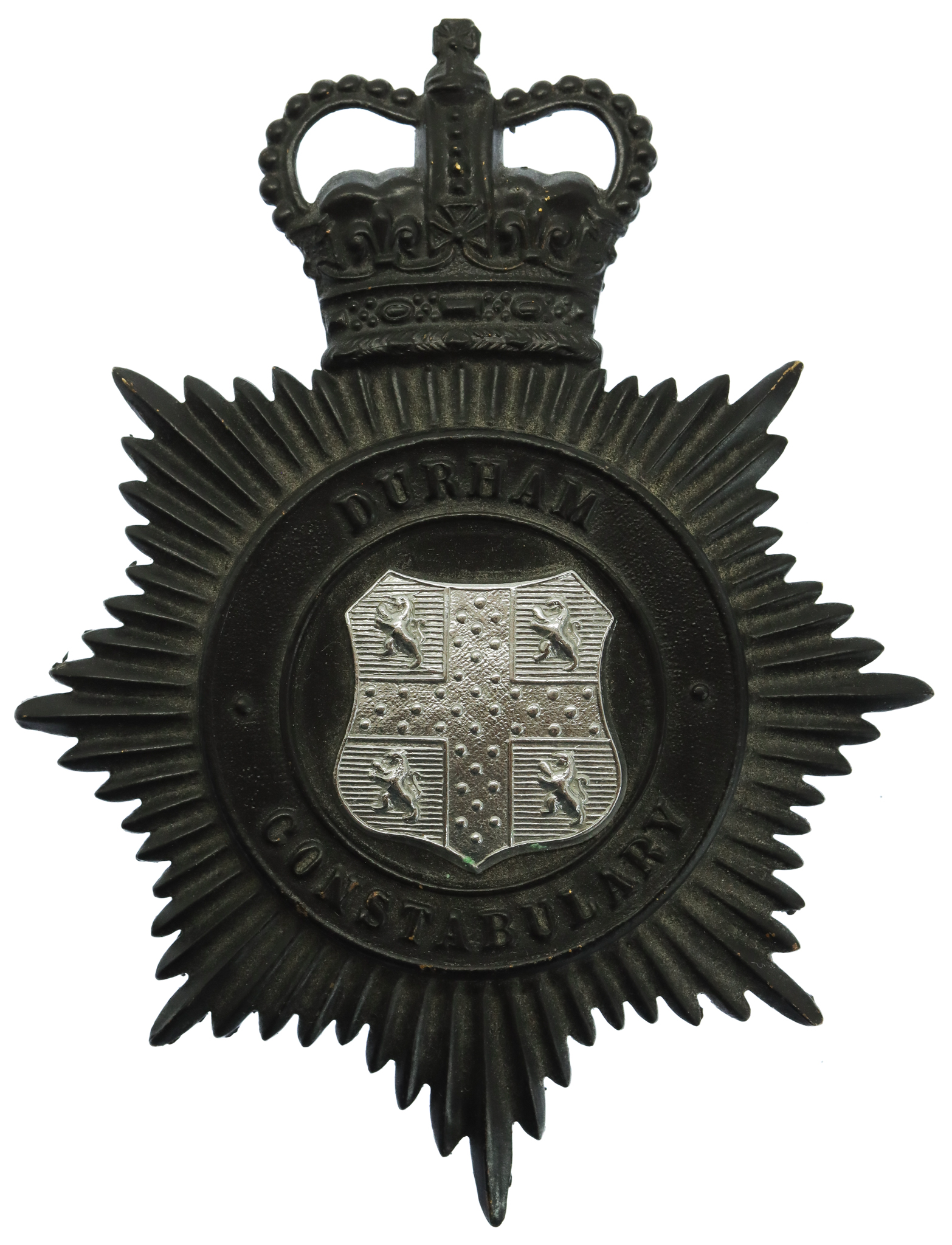 Durham Constabulary Black Helmet Plate - Queen's Crown