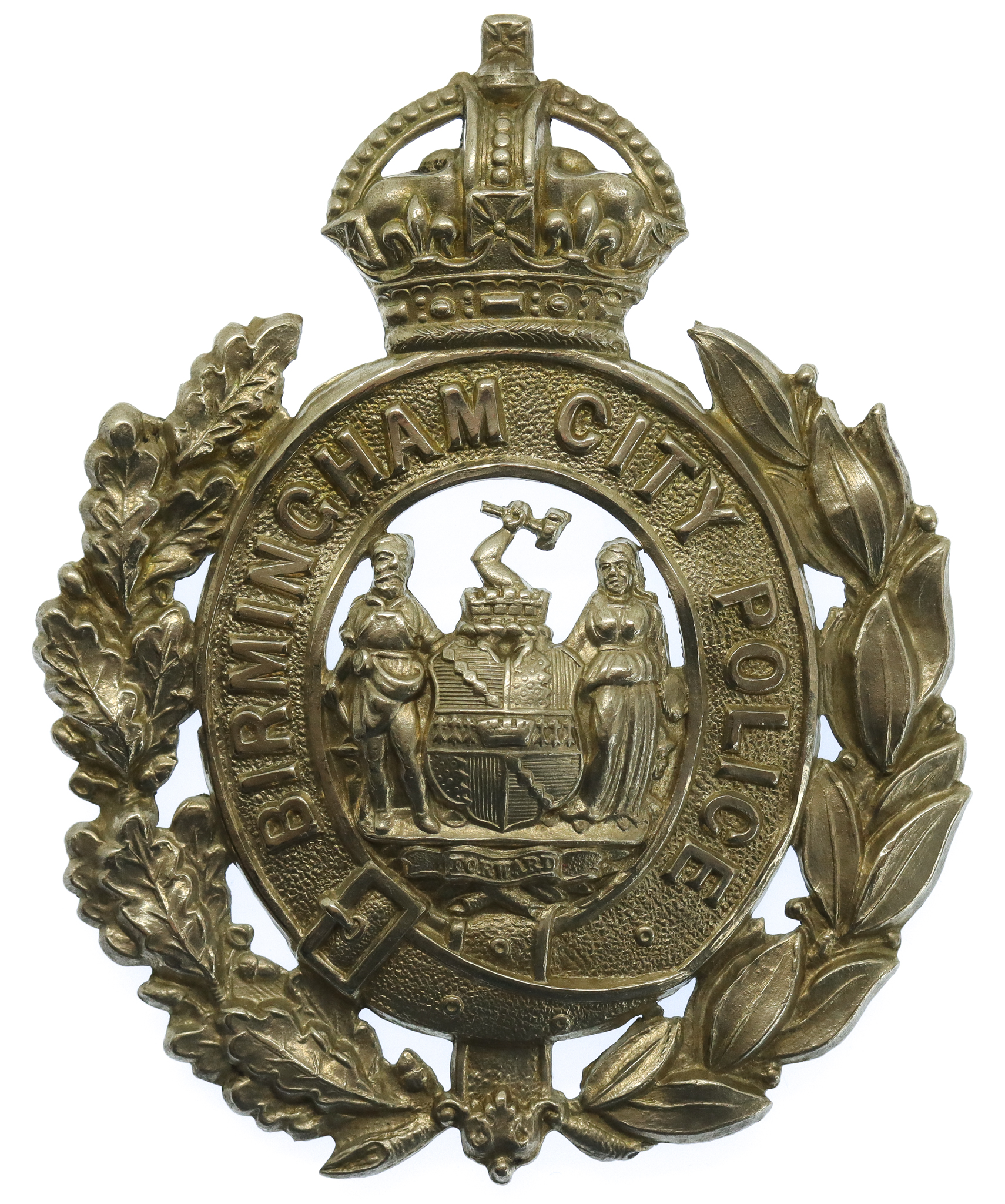 Birmingham City Police Wreath Helmet Plate - King's Crown