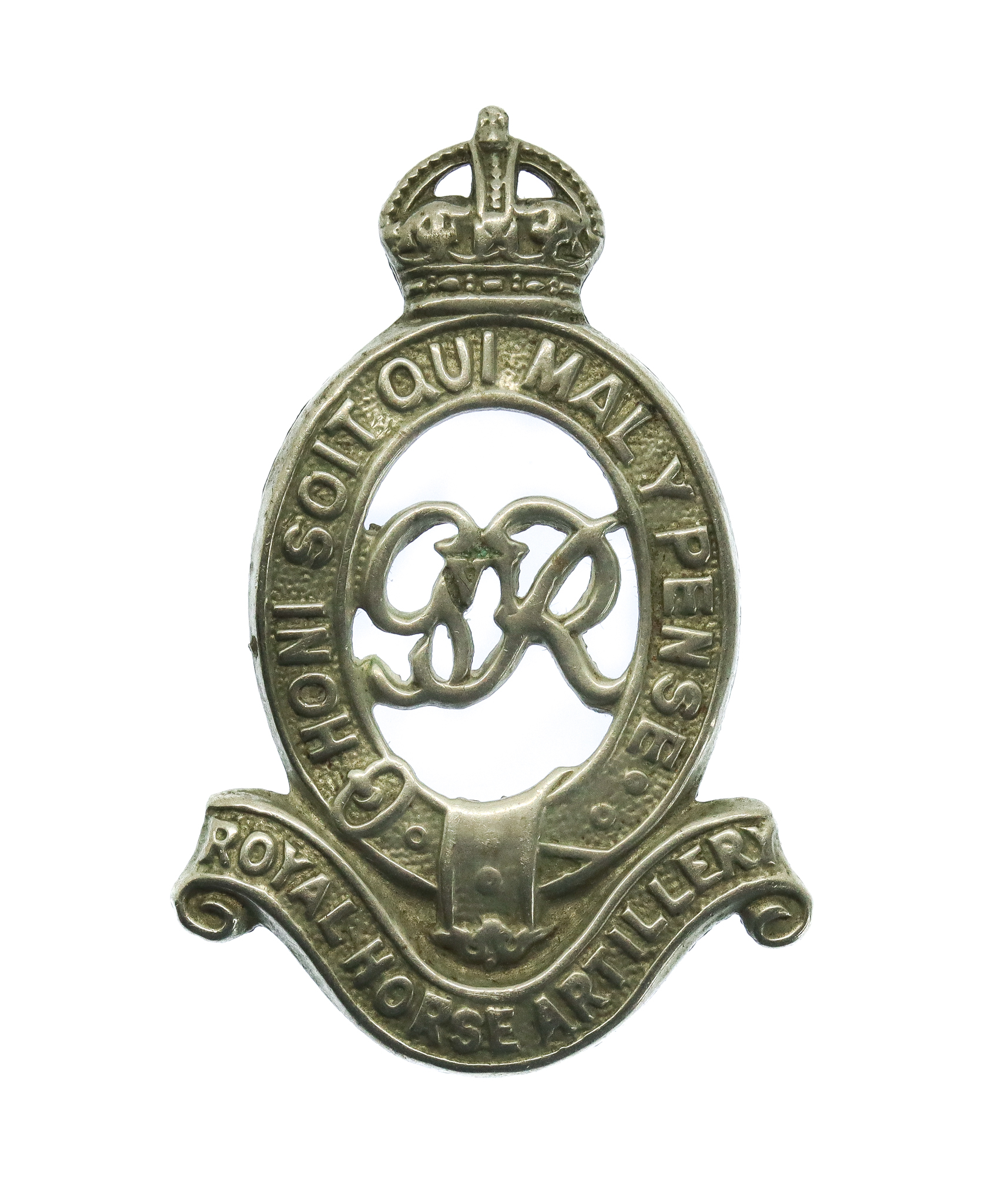 George VI Royal Horse Artillery (R.H.A.) White Metal Cap Badge