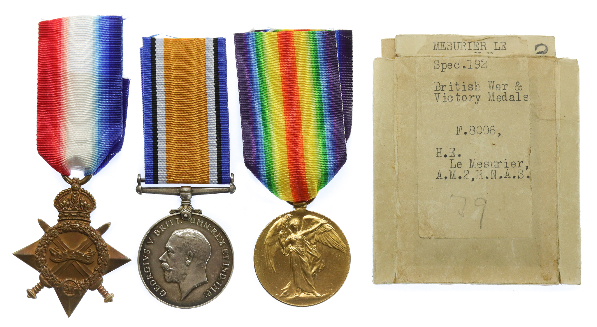 WW1 1914-15 Star Medal Trio - H.E. Le Mesurier, A.M.2., Royal Naval Air Service