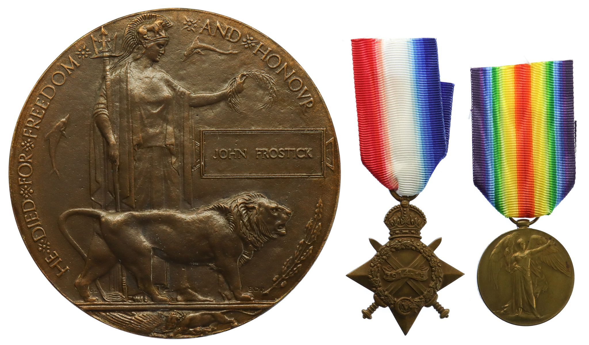 WW1 1914-15 Star, Victory Medal and Memorial Plaque - Pte. J.H. Frostick, 7th Bn. The King's (Liverpool) Regiment - K.I.A. 14/5/15