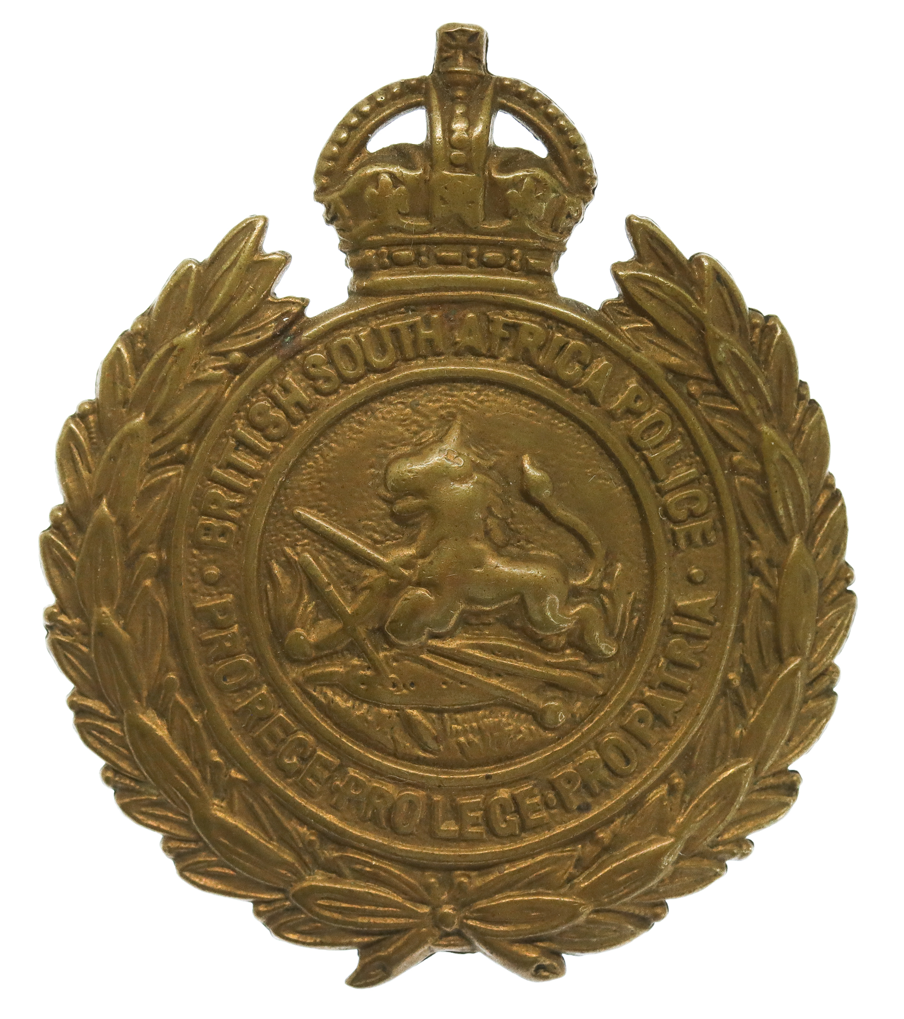 Rhodesia British South Africa Police Helmet Plate/Cap Badge - King's Crown (c. 1933-45)