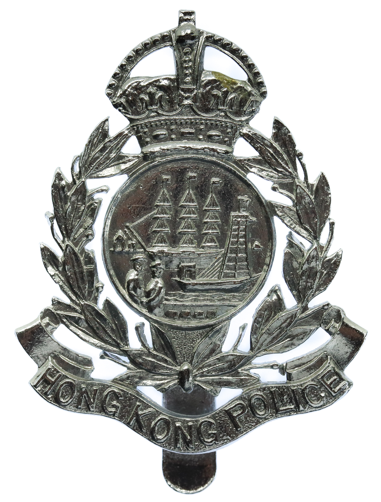 Hong Kong Police Chrome Cap Badge - King's Crown