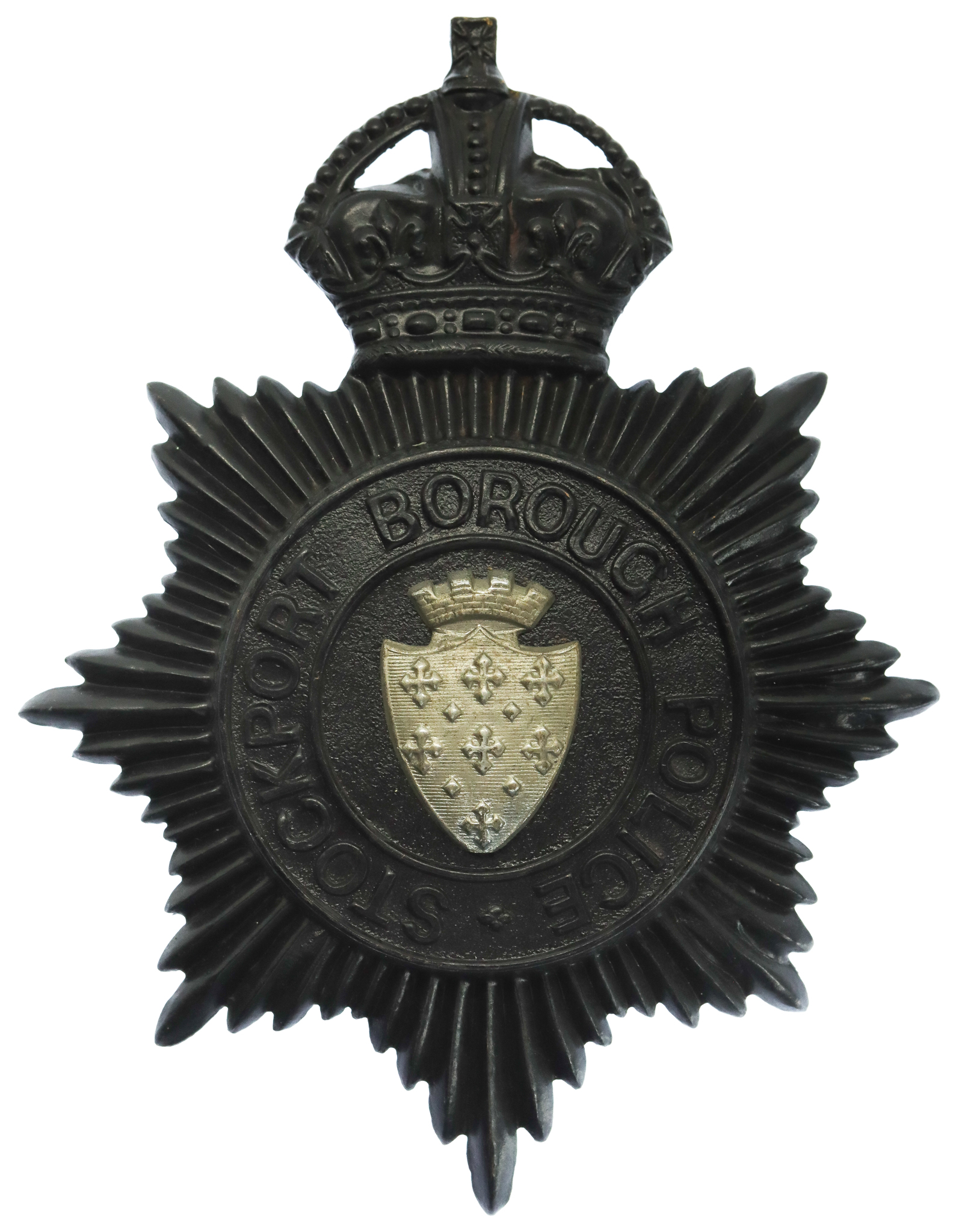 Stockport Borough Police Black Star Helmet Plate - King's Crown