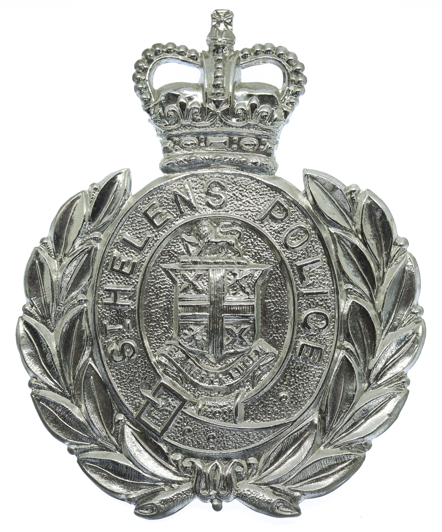 St. Helens Police Wreath Helmet Plate - Queen's Crown