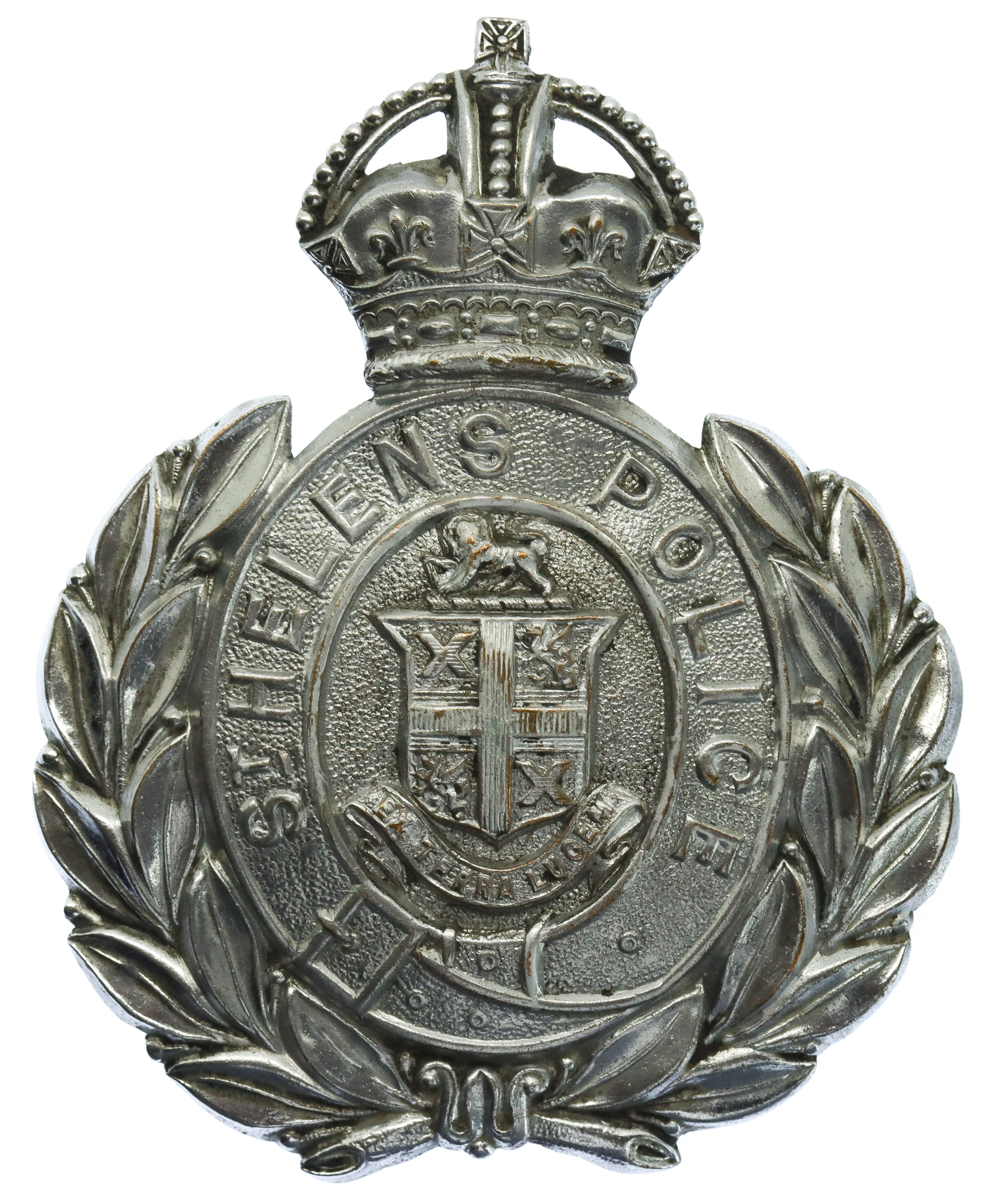 St Helen's Police Chrome Wreath Helmet Plate - King's Crown