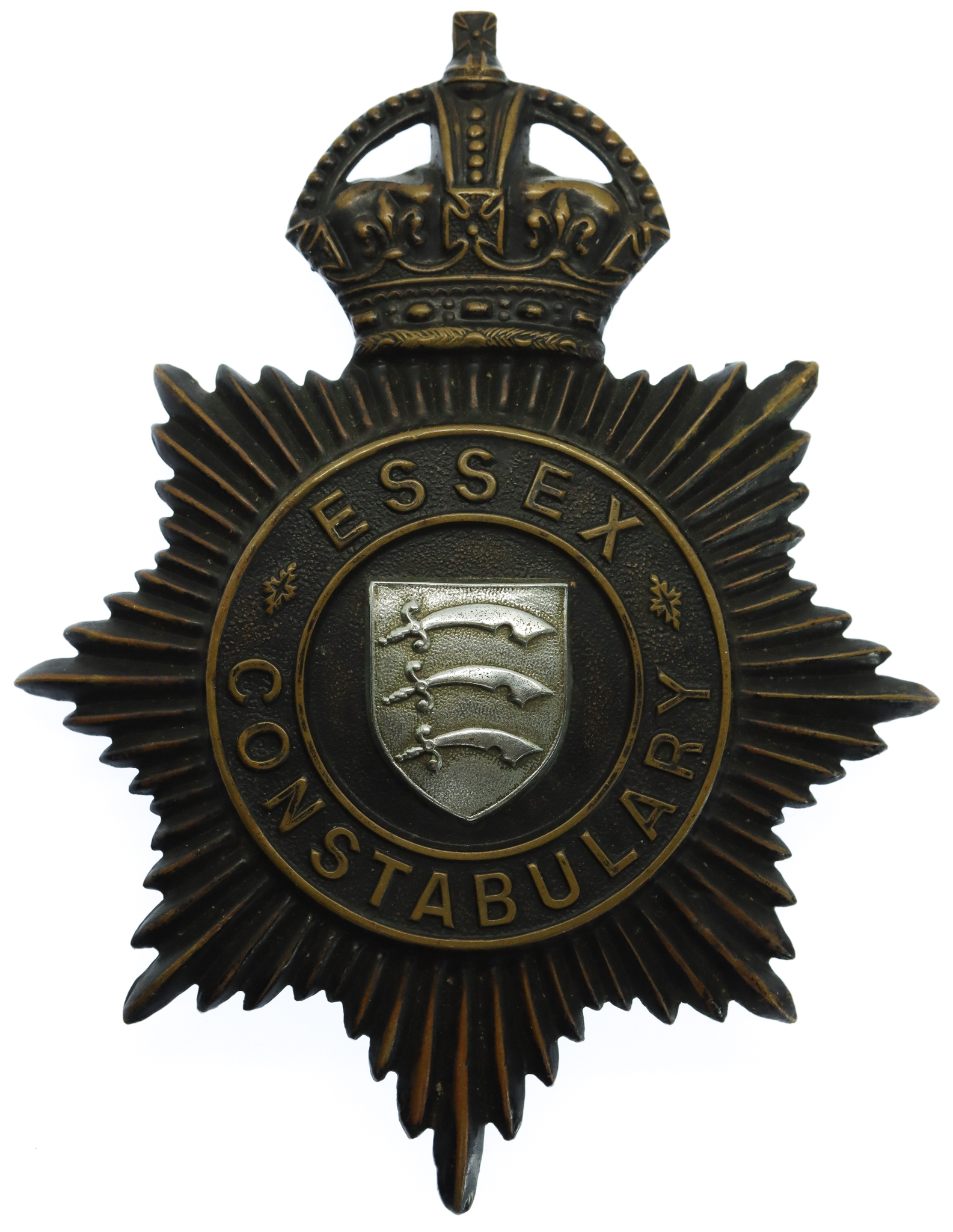 Essex Constabulary Night Helmet Plate - King's Crown