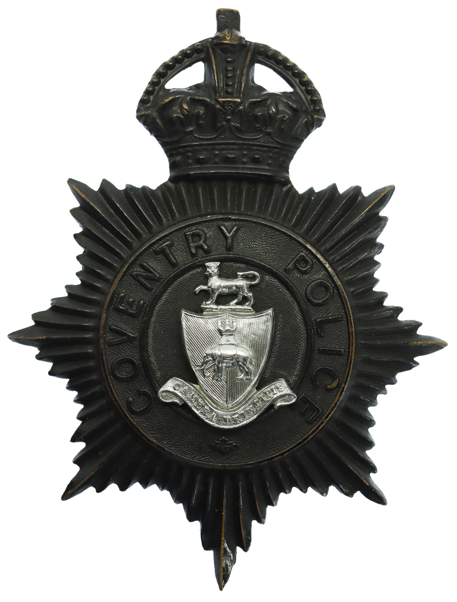 Coventry Police Black Helmet Plate - King's Crown