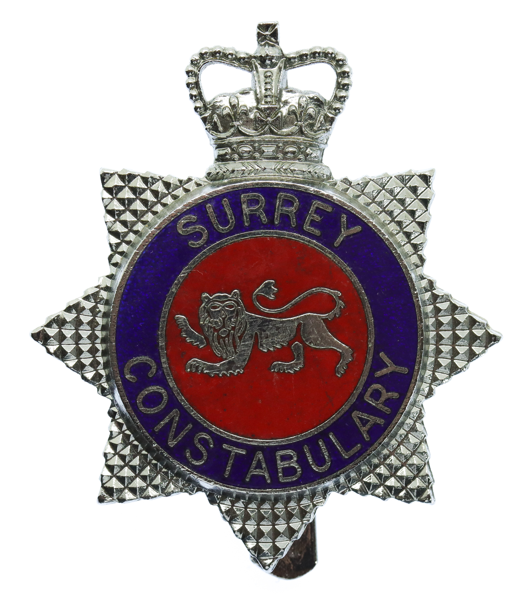 Surrey Constabulary Enamelled Star Cap Badge - Queen's Crown