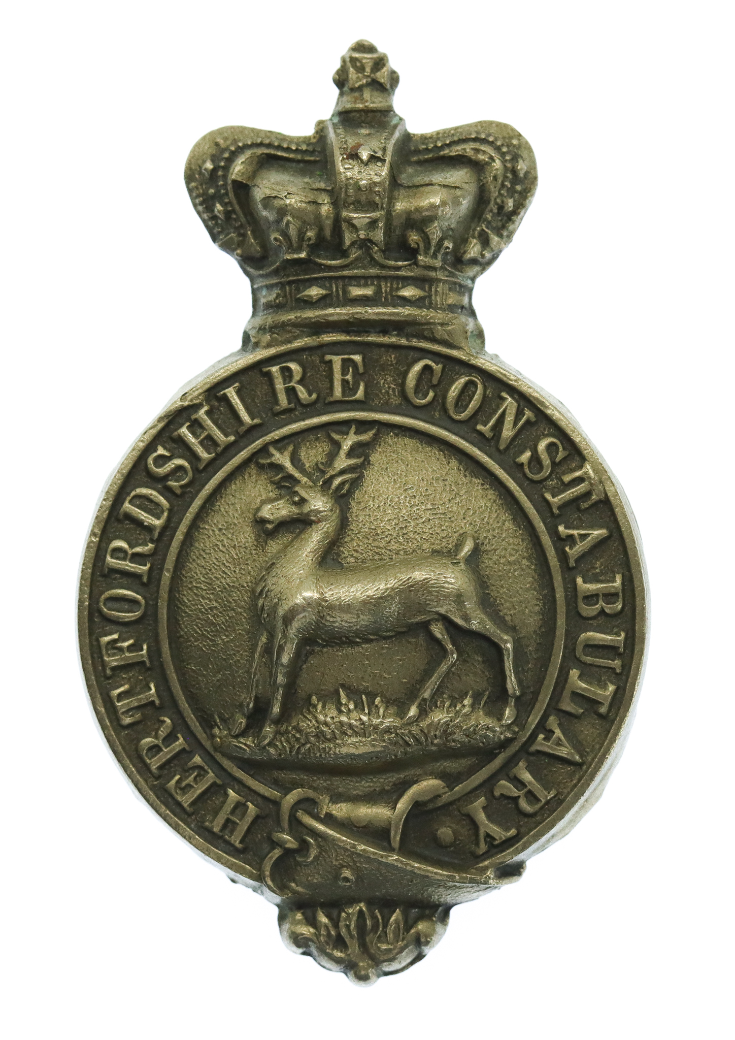Hertfordshire Constabulary White Metal Cap Badge