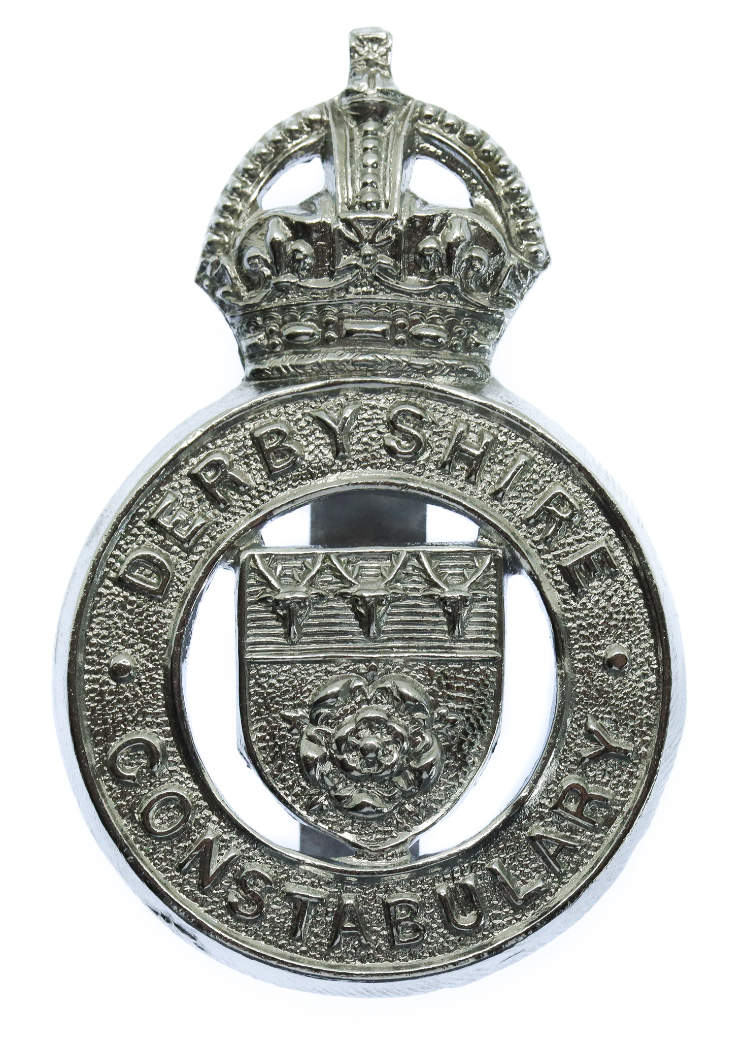 Derbyshire Constabulary Cap Badge - King's Crown (Repaired Slider)