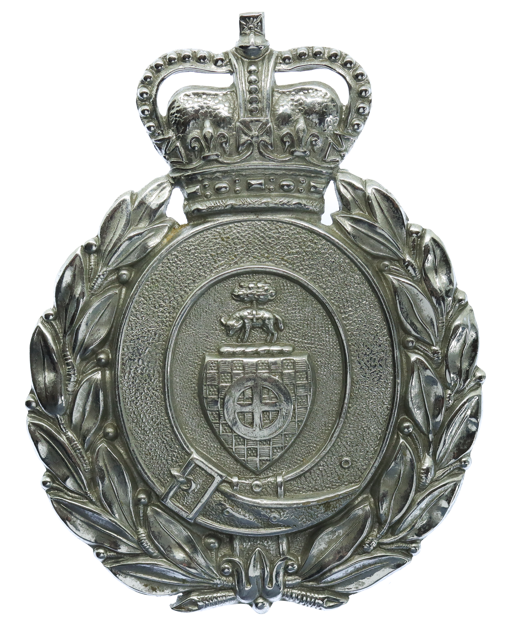 Dewsbury Borough Police Wreath Helmet Plate - Queen's Crown