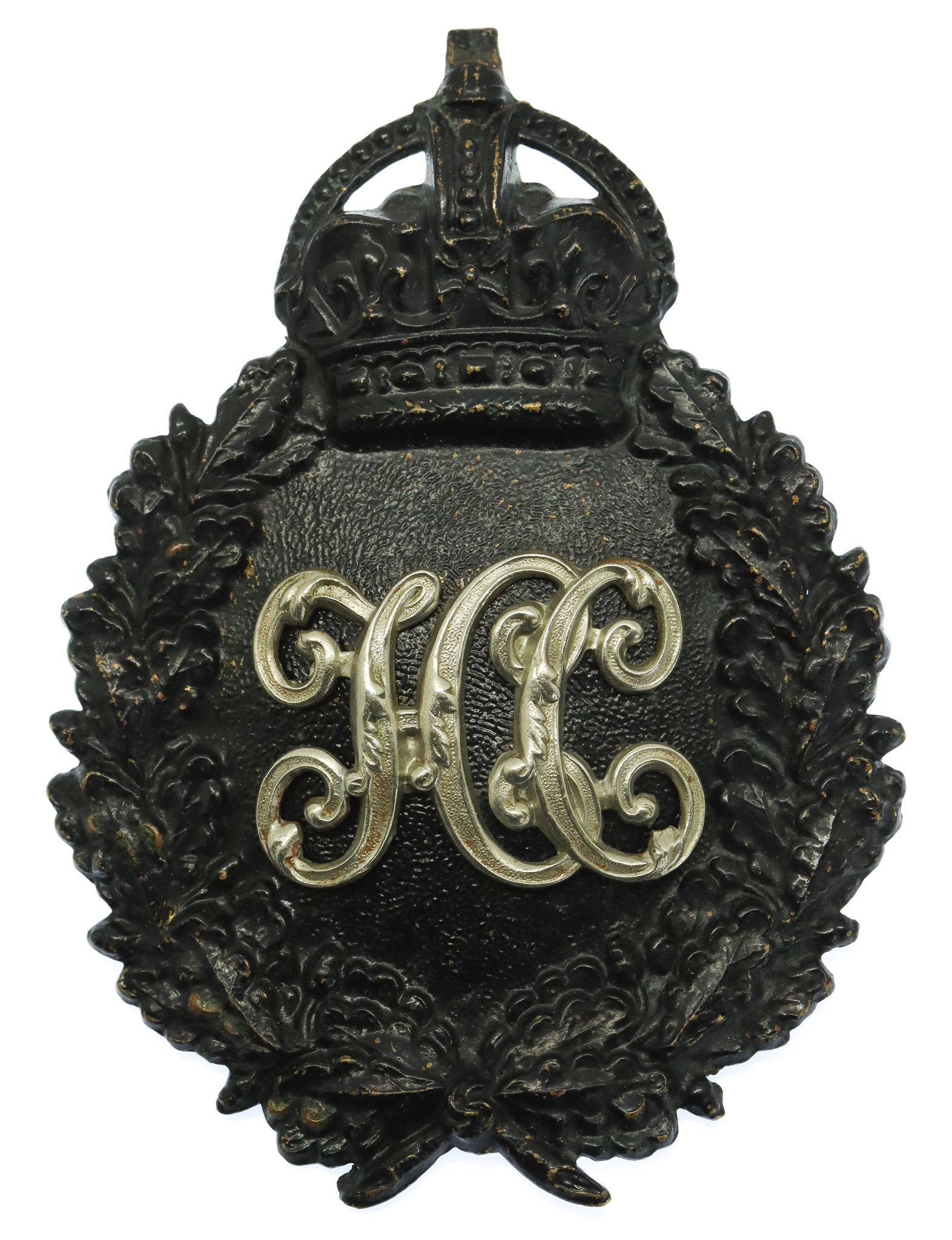Hampshire Constabulary Black Wreath Helmet Plate - King's Crown