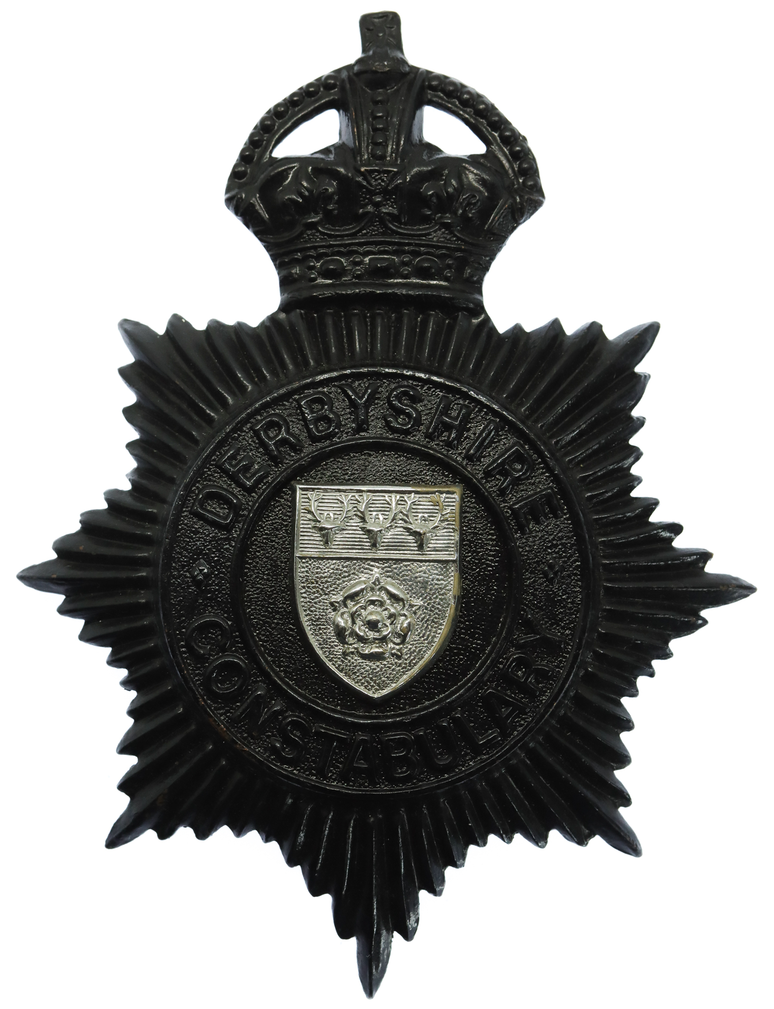 Derbyshire Constabulary Black Helmet Plate - King's Crown 
