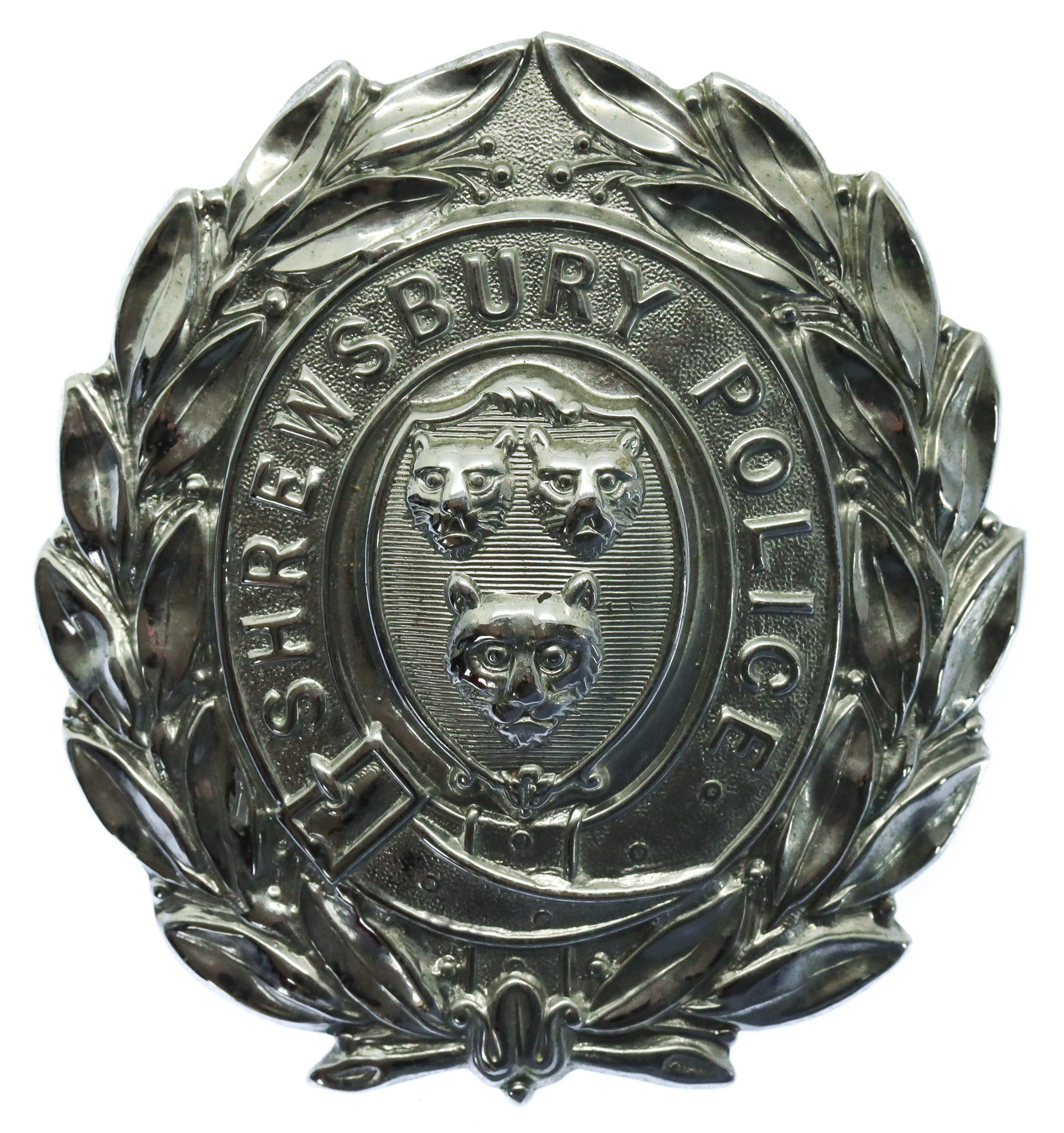 Shrewsbury Borough Police Wreath Helmet Plate