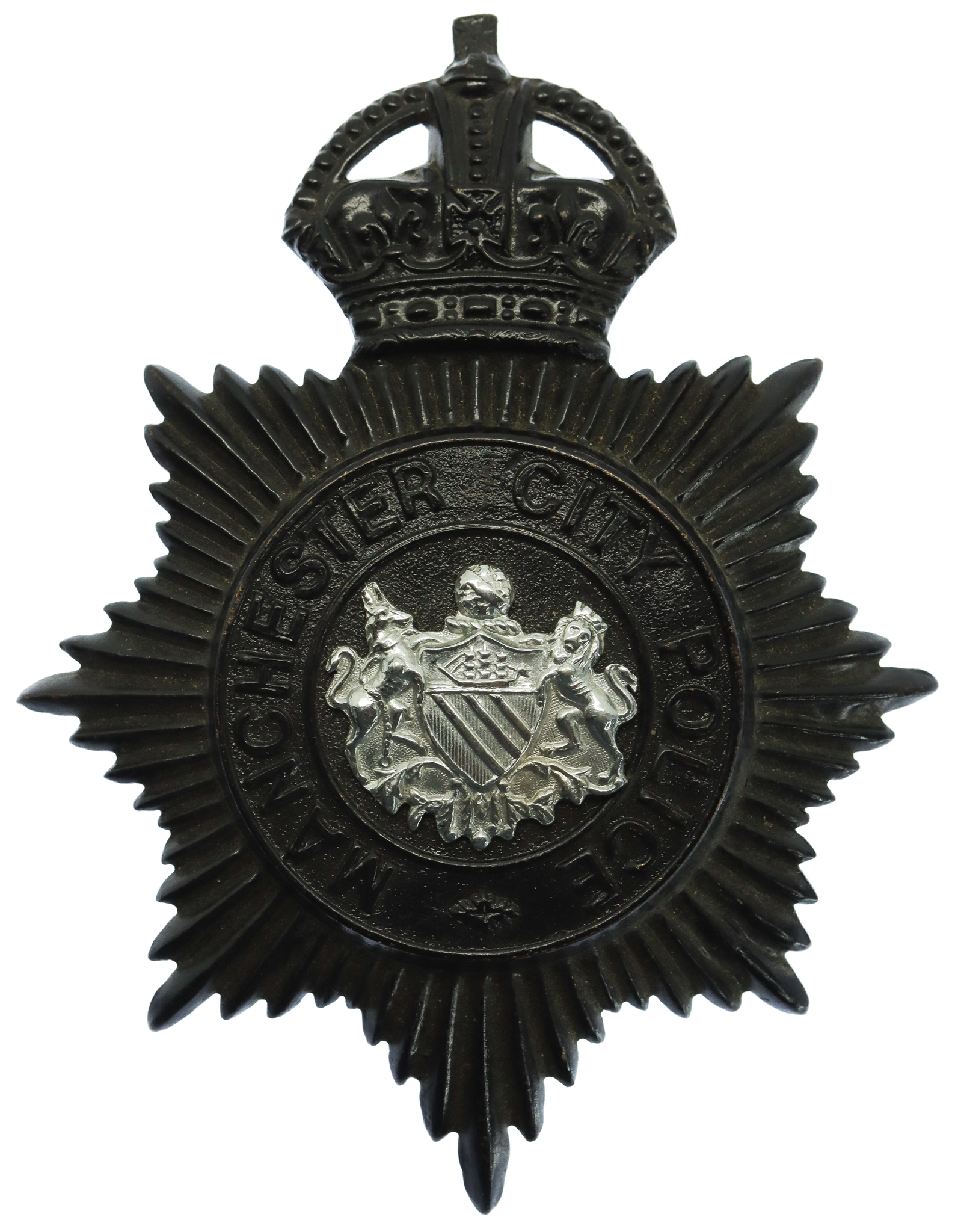 Manchester City Police Black Helmet Plate - King's Crown