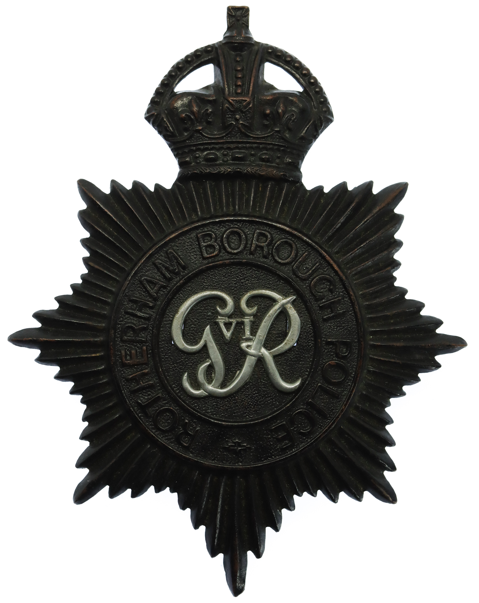 George VI Rotherham Borough Police Black Helmet Plate