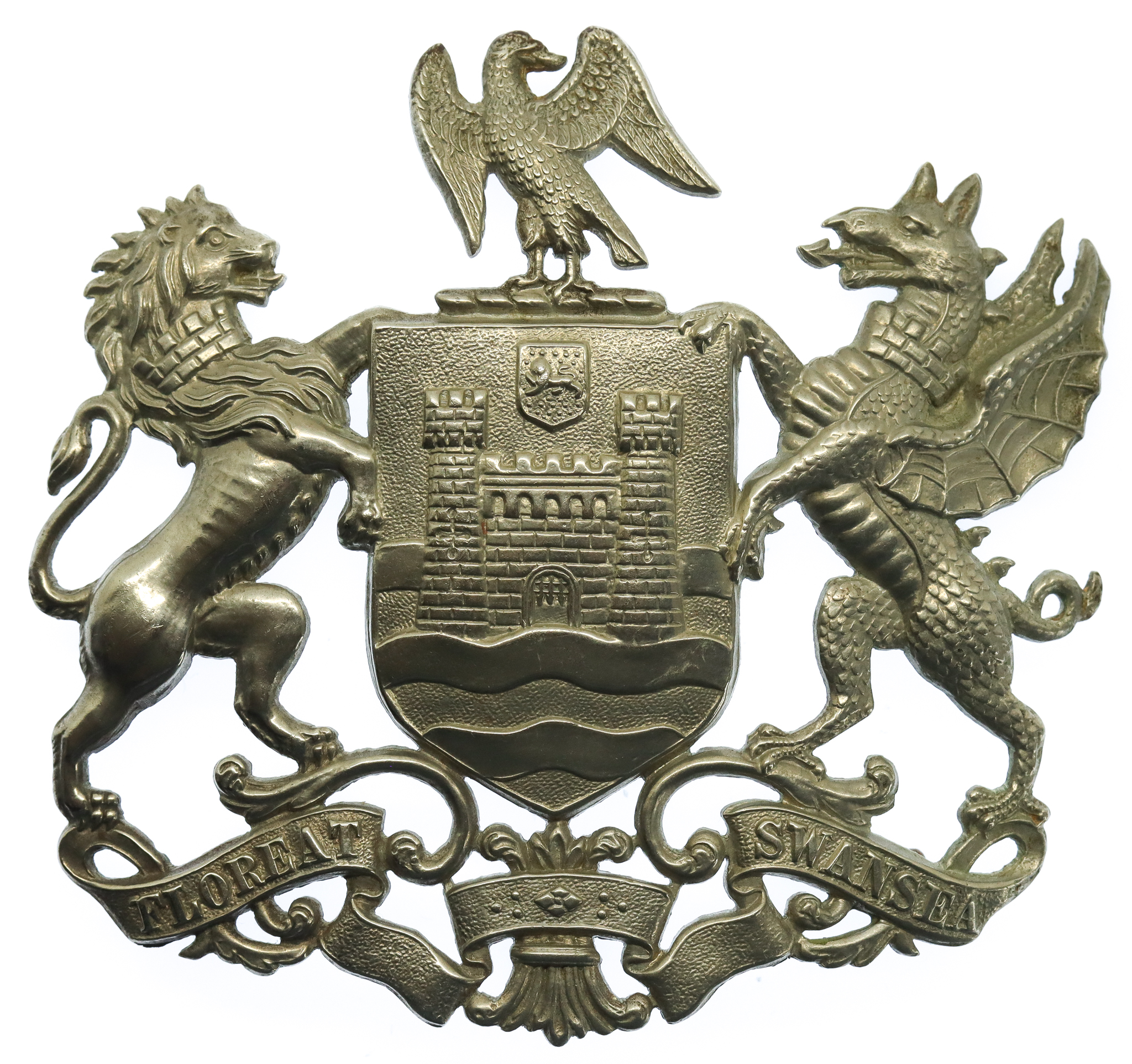 Swansea Borough Police White Metal Coat of Arms Helmet Plate
