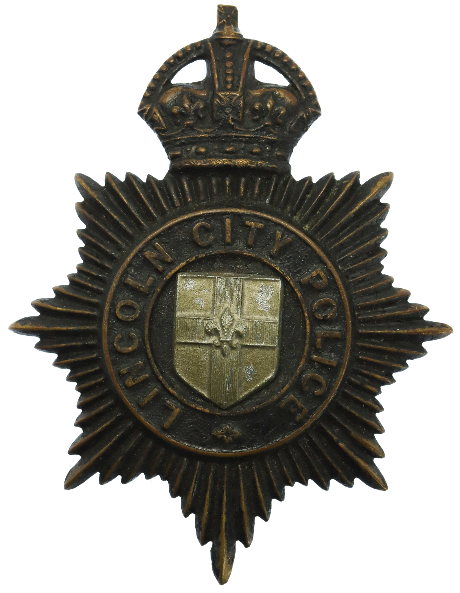 Lincoln City Police Black Helmet Plate - King's crown