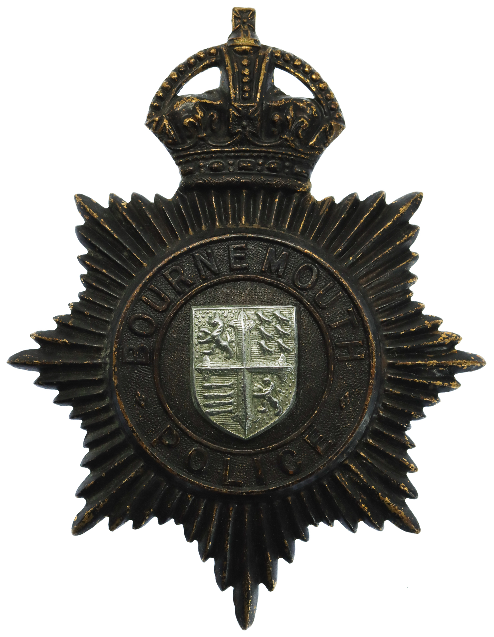 Bournemouth Borough Police Night Helmet Plate - King's crown